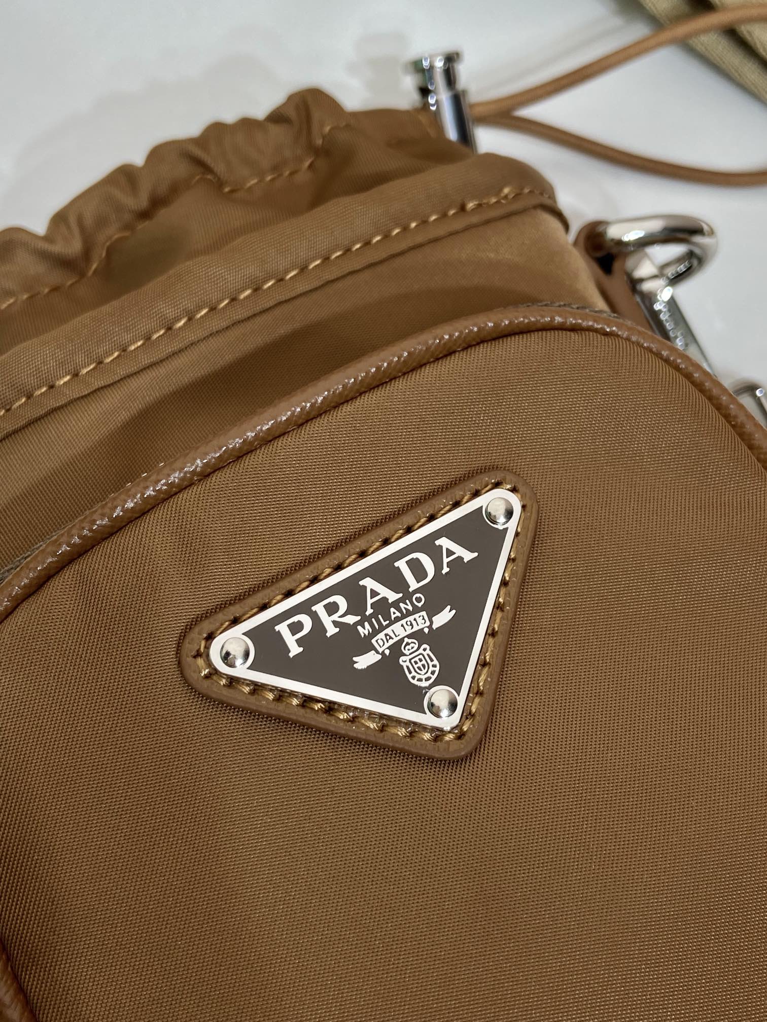 Prada PHONE BAG 18 IN SEPIA BROWN RE-NYLON