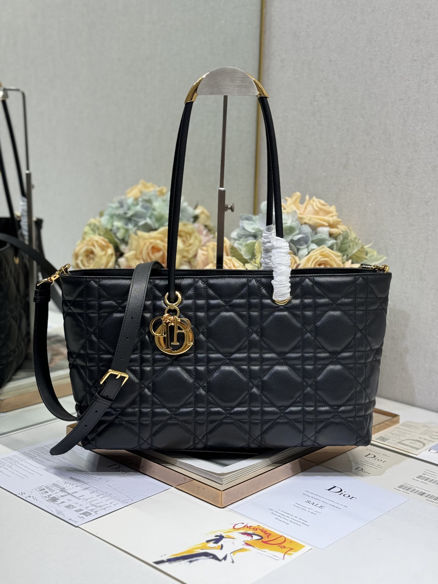 Dior Medium Toujours Tote in Black Quilted Calfskin