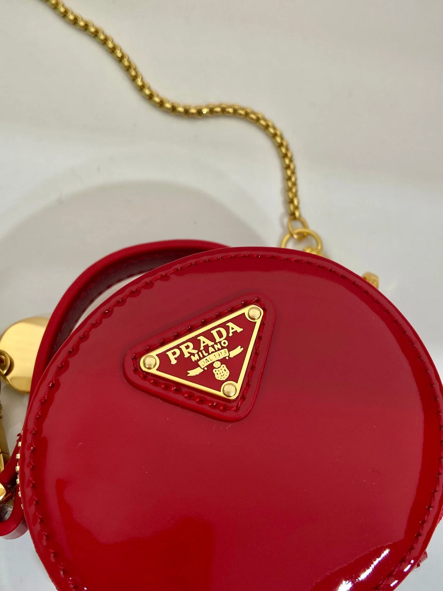 Prada MINI ROUND BAG 8 IN RED GLOSSY CALFSKIN GOLD HARDWARE