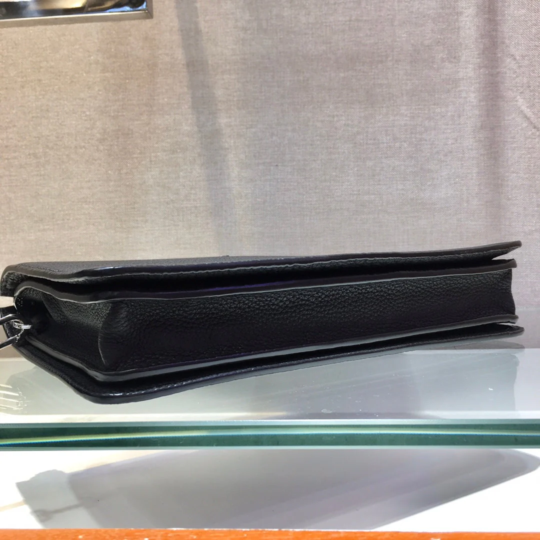 Prada CLUTCH 26 IN BLACK GRAINED CALFSKIN TRIANGLE LOGO