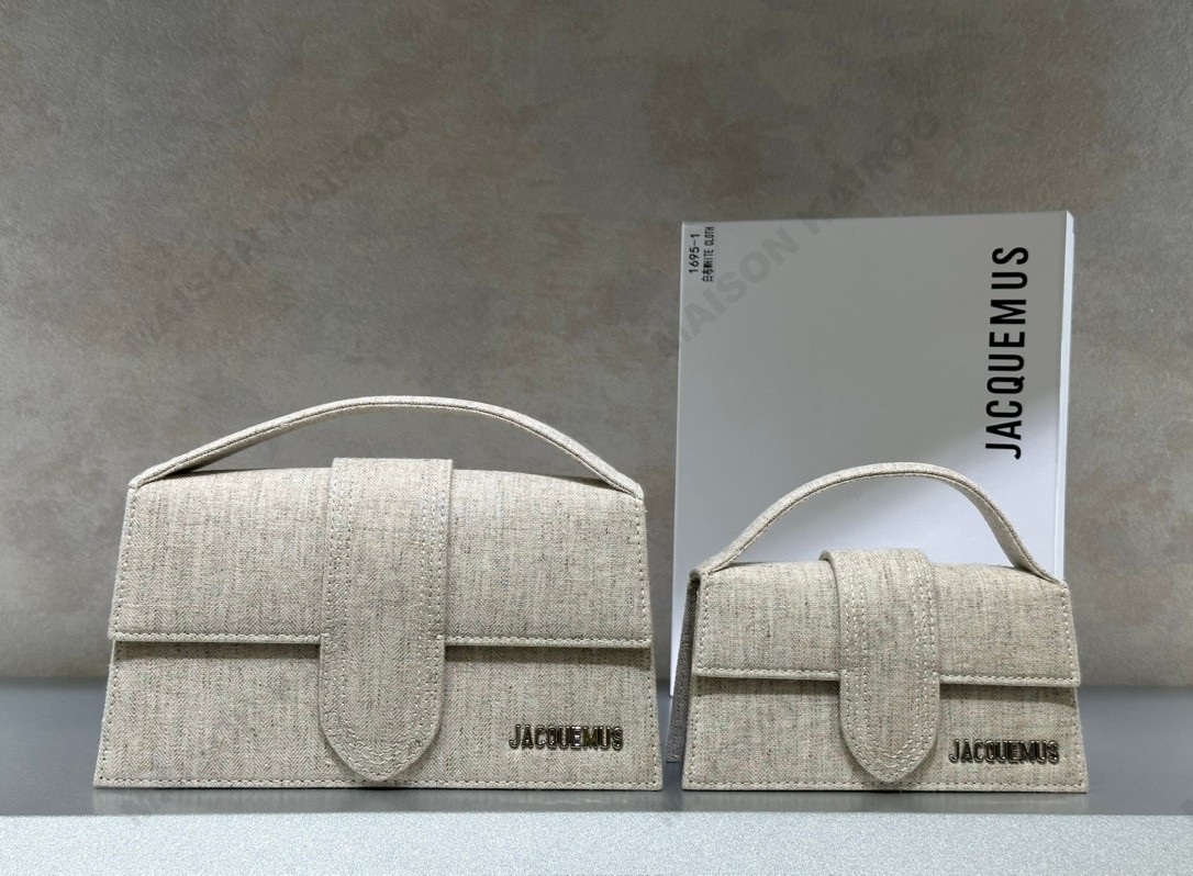 【10A】Jacquemus Le Bambino Natural Linen Canvas Trapezoidal Flap Box Top Handle Crossbody Bag - KAIROO