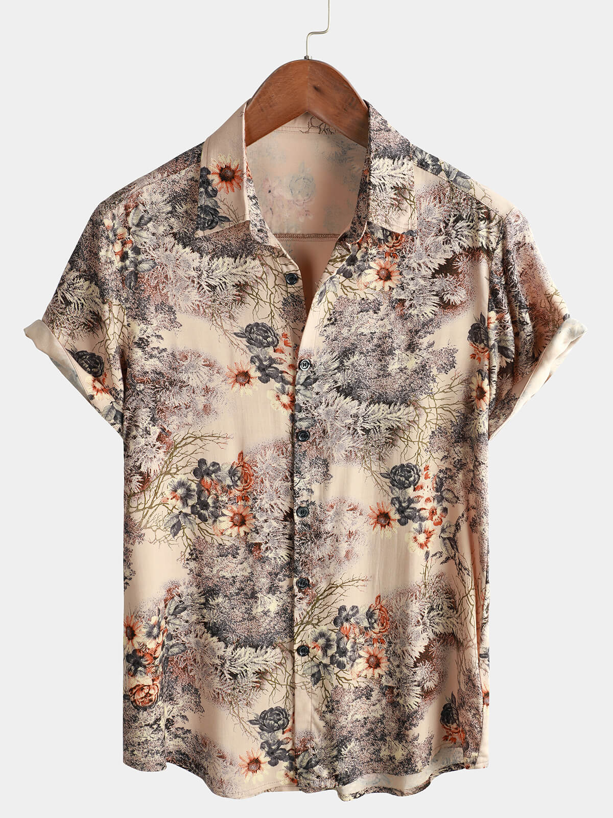 Men's Floral Print Vacation Button-Up Short Sleeve Shirt