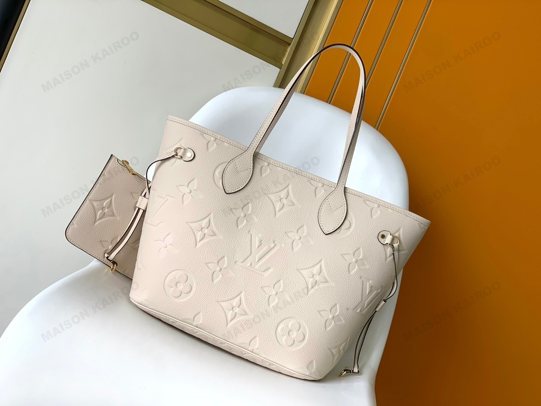 【10A】Louis Vuitton LV Neverfull MM Tone Oversize Embossed Monogram Leather Tote Top Handle Bag With Pouch - KAIROO
