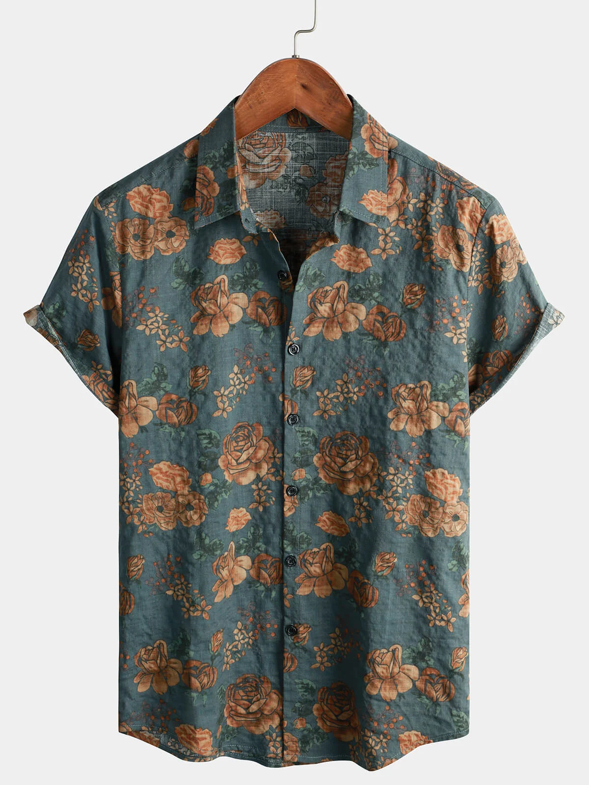 Men's Vintage Blue Floral Retro Summer Vacation Short Sleeve Shirt