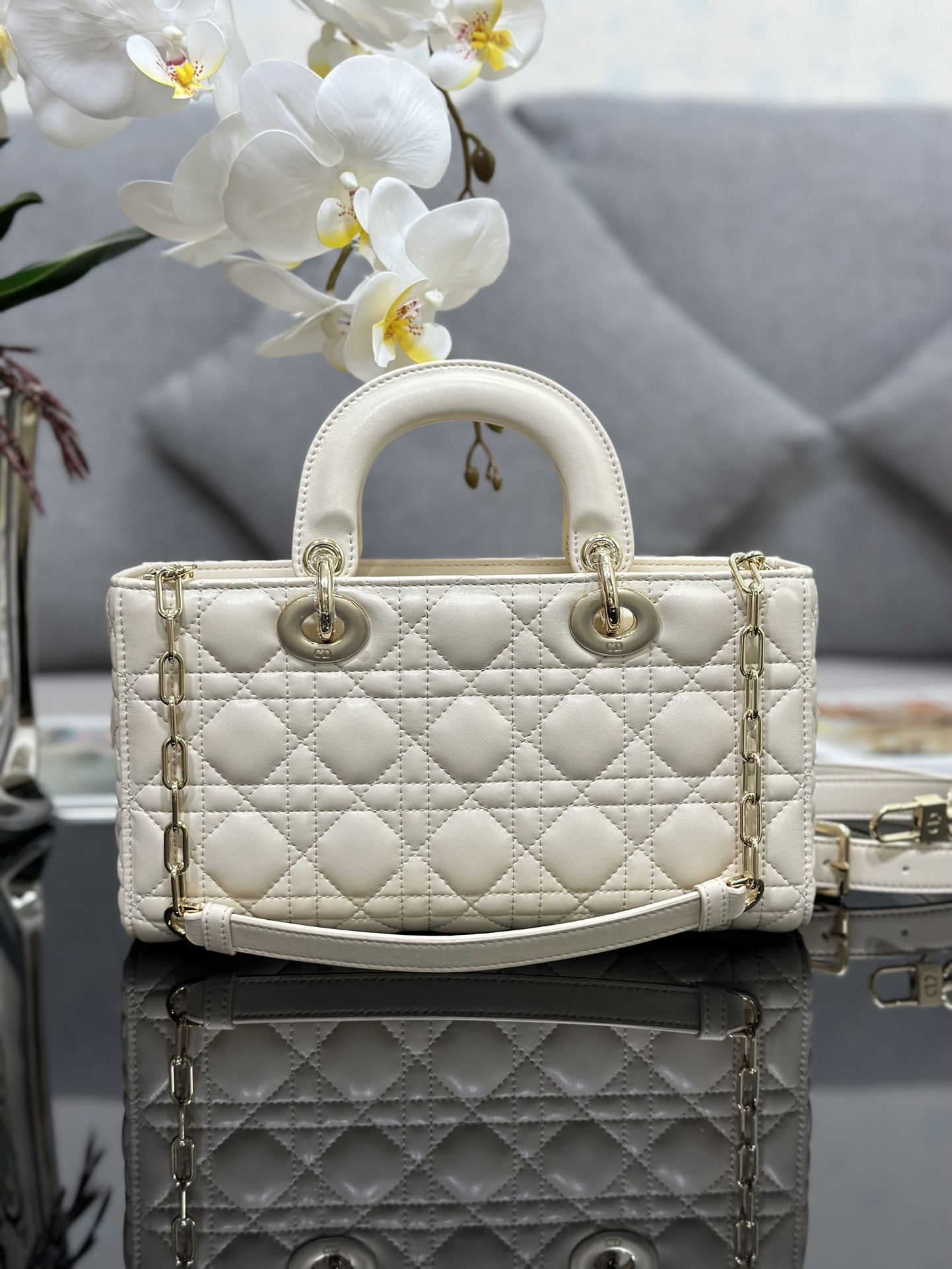 Dior Medium Lady D-Joy Bag in Powder WhiteCannage Lambskin