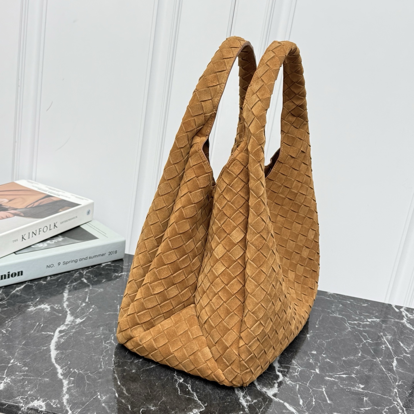 Bottega Veneta Large Campana Shoulder Bag in Nocciola Suede