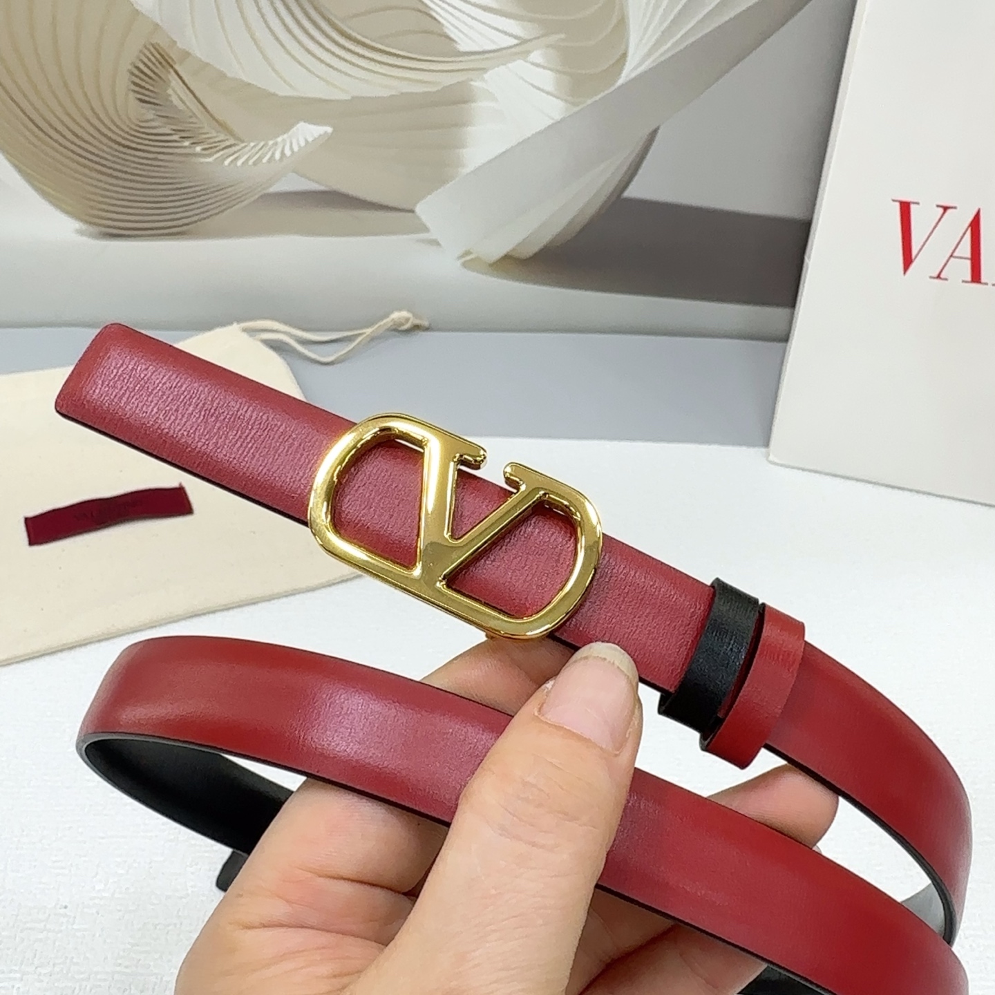 Valentino Reversible Leather Belt 2cm