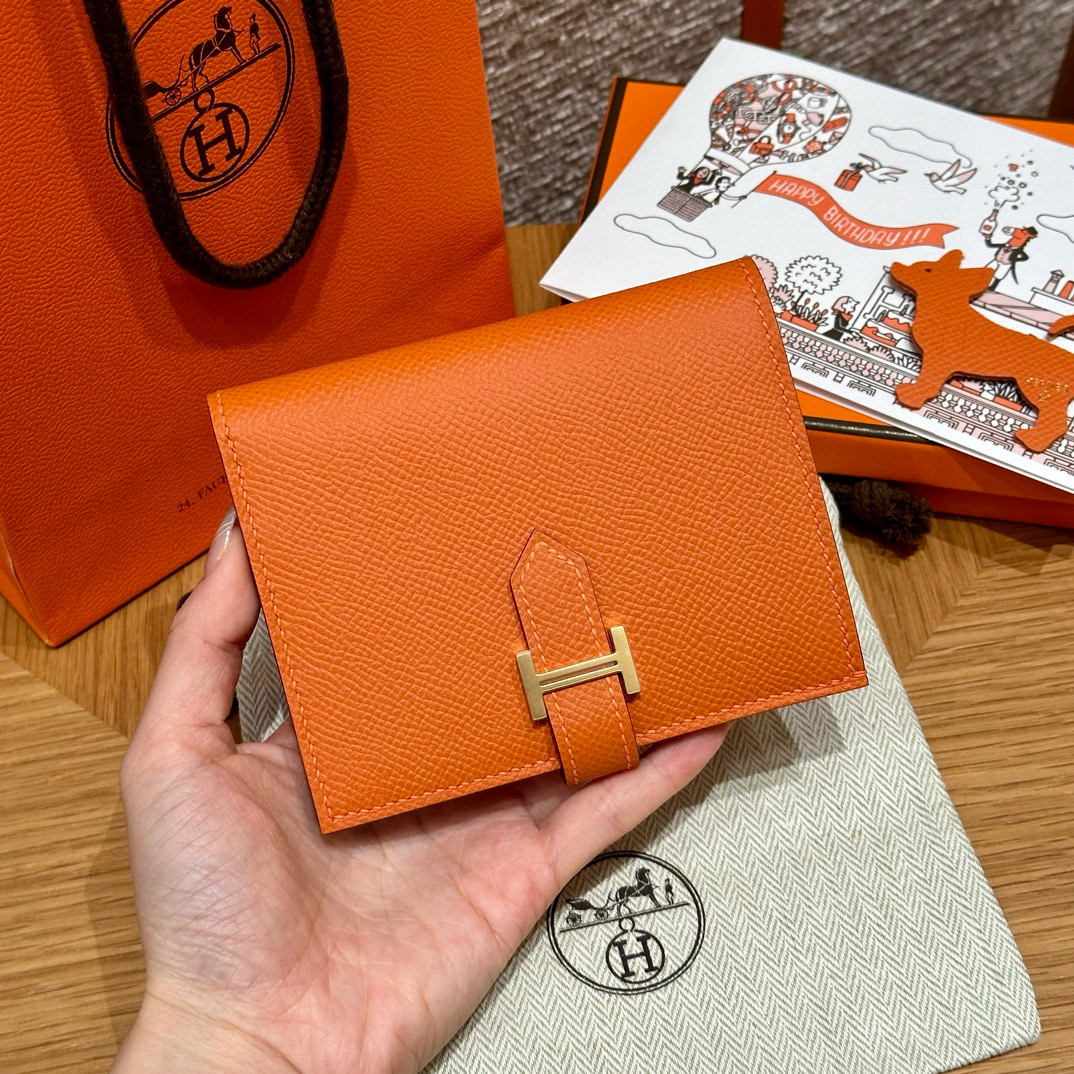 Hermes Orange Epsom Bearn Compact wallet