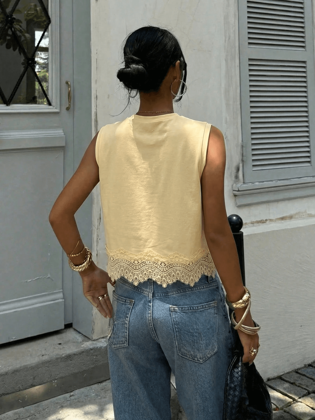 Women's Solid Lace Hem Loose Tank Top