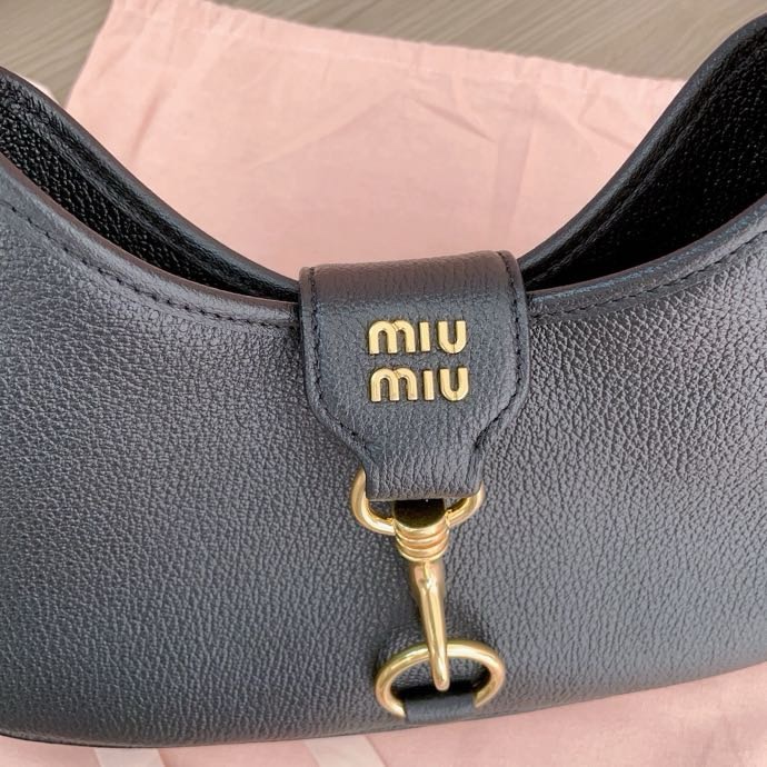 Miumiu Grained Leather Hobo Underarm Shoulder Bag Leather Bag