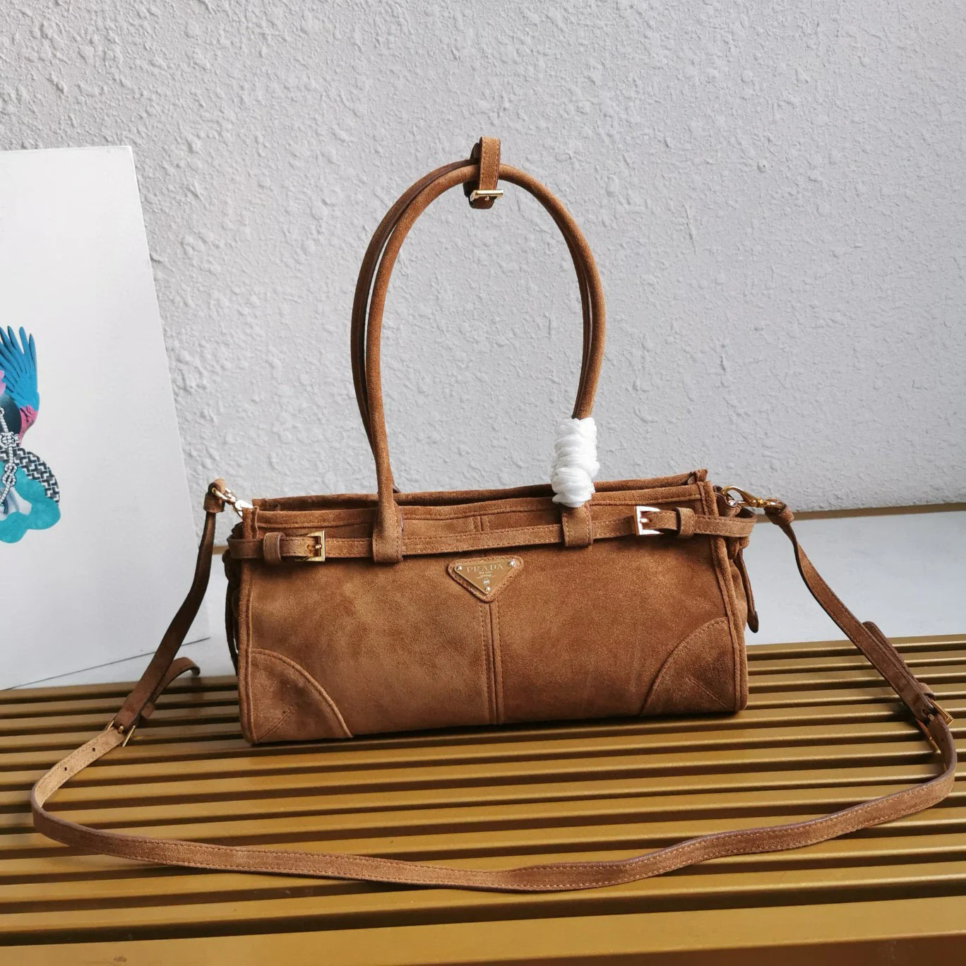 Prada Medium Bonnie 32cm Brown Suede Bag