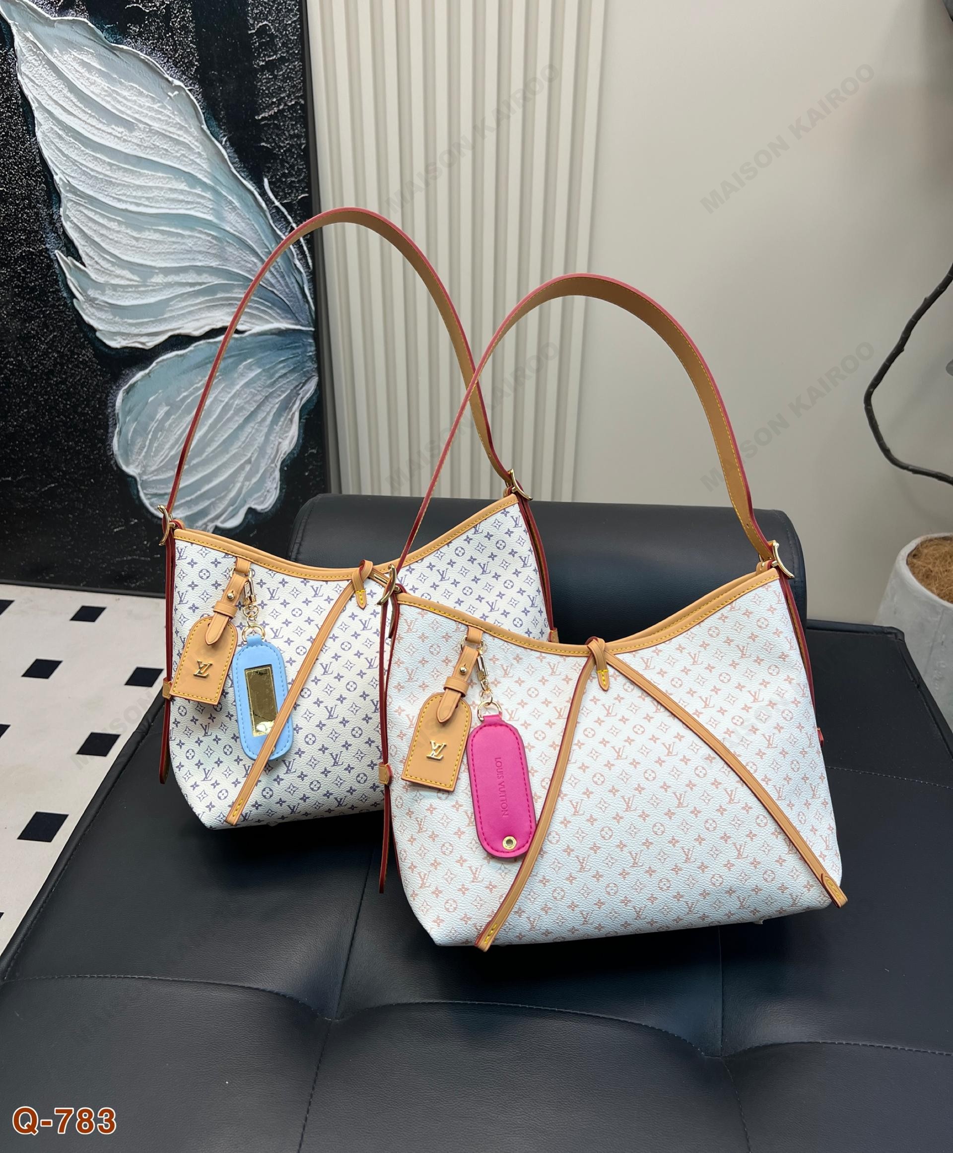 Louis Vuitton LV Carryall PM Dense Fine Monogram Canvas Hobo Tote Shoulder Bag With Damier Pouch - KAIROO