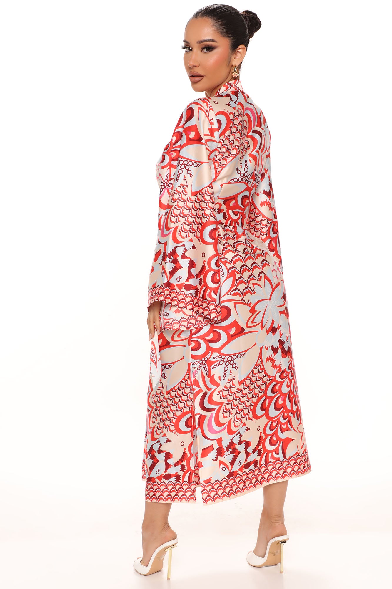 Feel It Satin Midi Dress - Red/combo