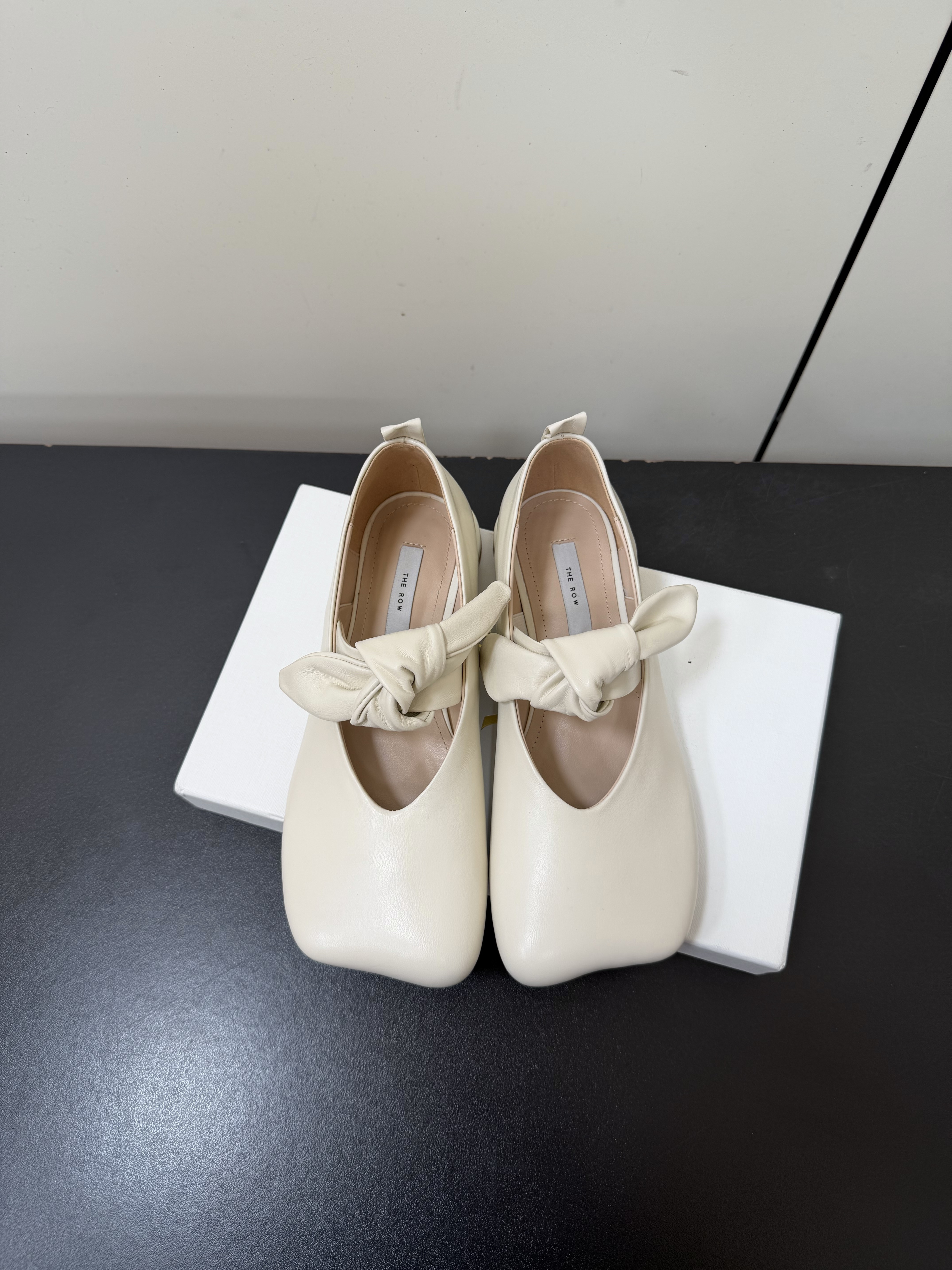 The Row Bow Mary Jane Lambskin Ballet Flats