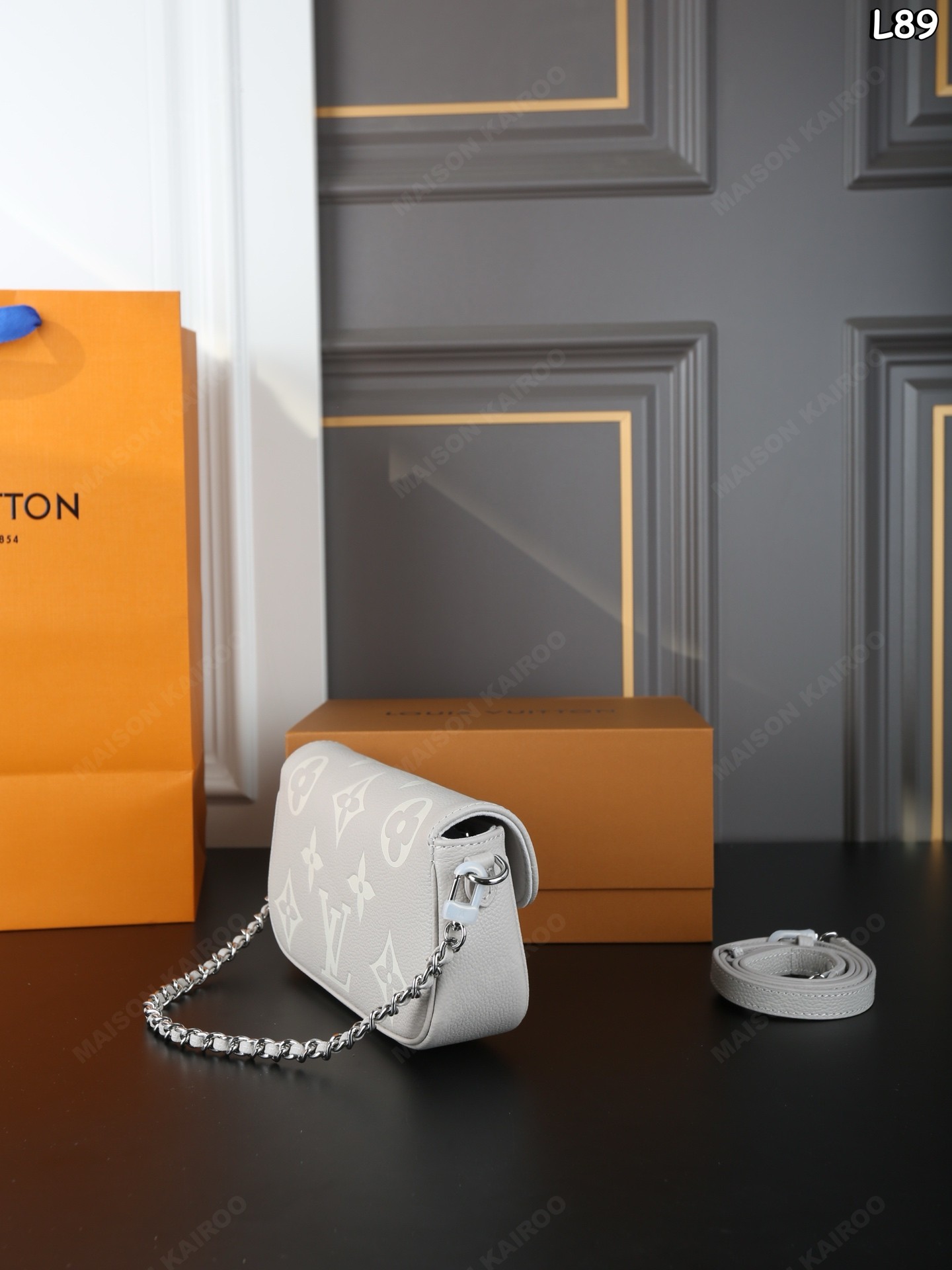 Louis Vuitton LV Ivy WOC Dove Grey Monogram Empreinte Leather Baguette Hobo Shoulder Bag - KAIROO