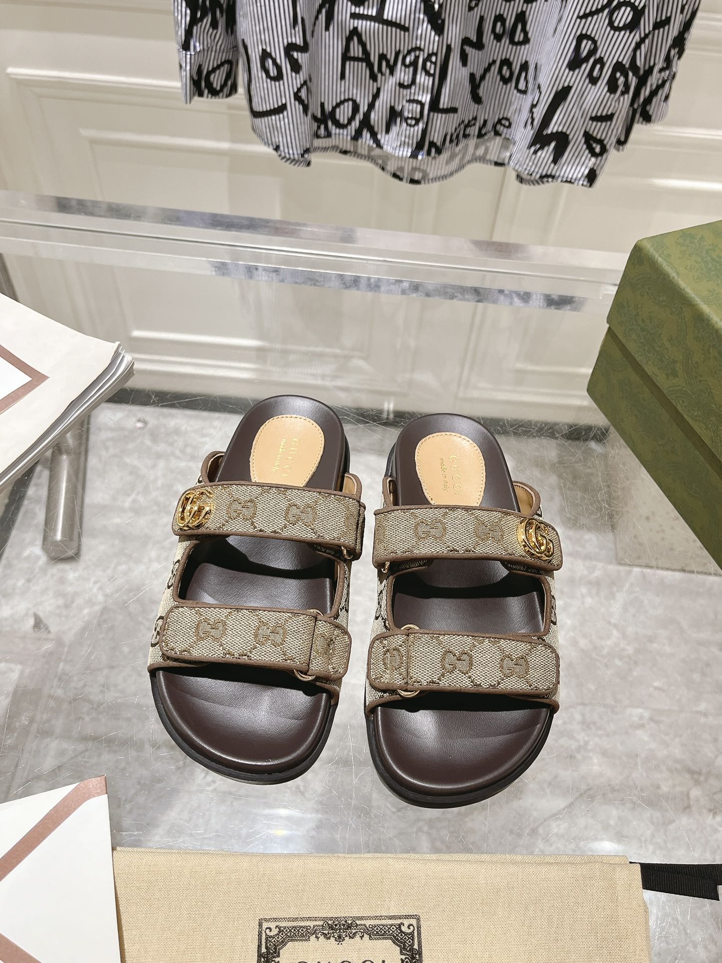 Gucci GG Monogram Strass Embroidered & Raffia Woven Double Strap TPU Platform Flat Slide Sandals - KAIROO