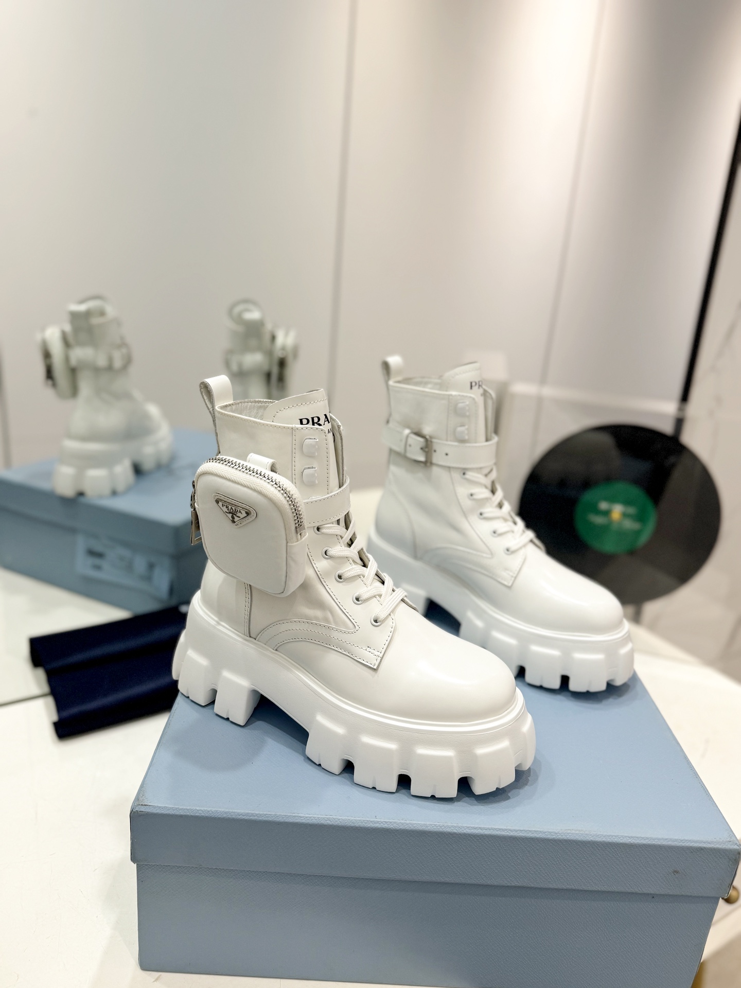 Prada Unisex Leather Boots in White