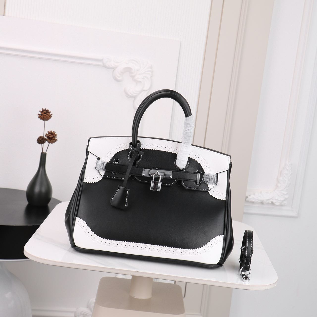 Hermes Birkin lace-trimmed platinum bag