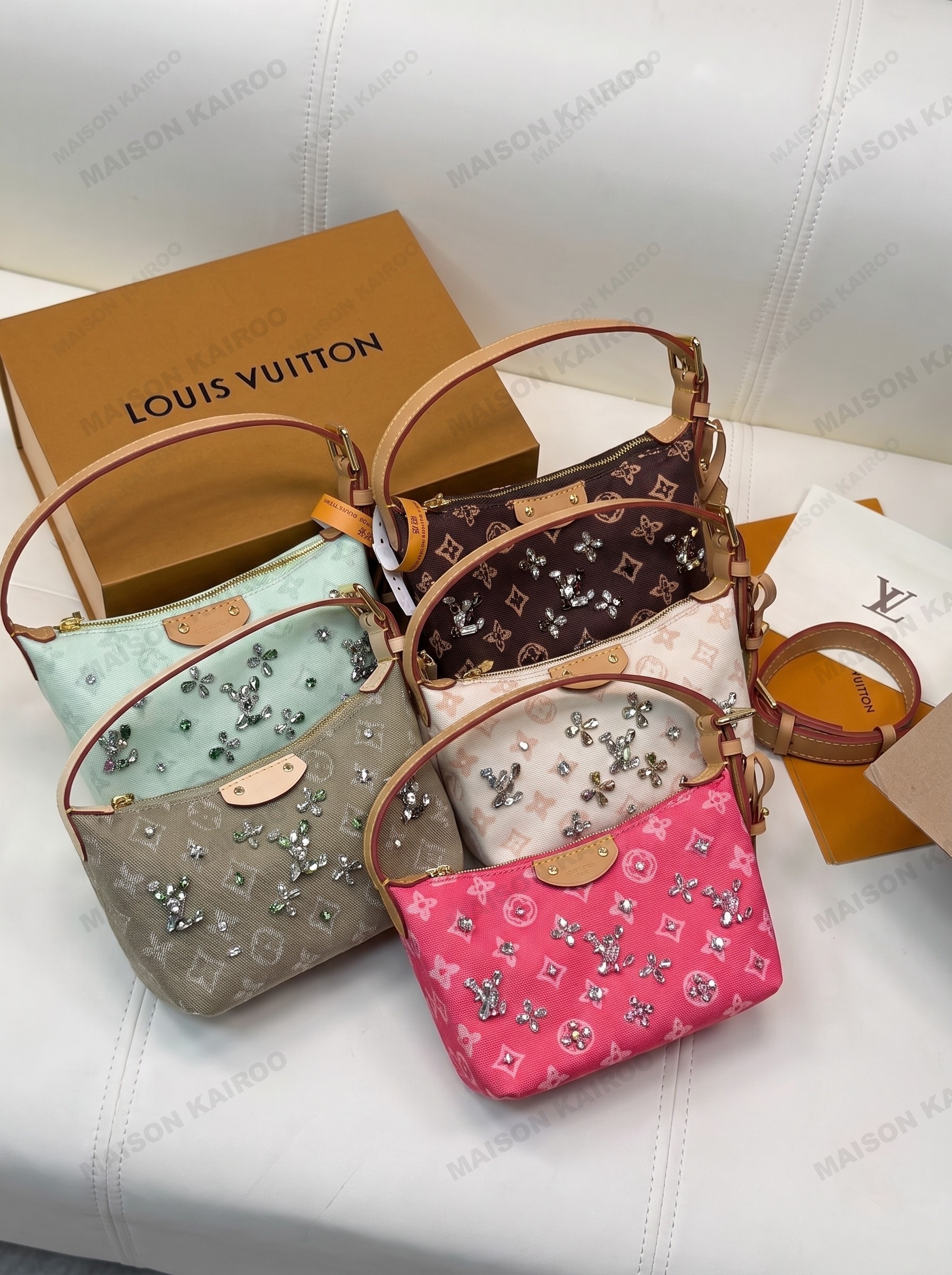 Louis Vuitton LV Boulogne Pochette Monogram Crystal Inlay Jacquard Canvas Hobo Lunch Box Shoulder Bag - KAIROO