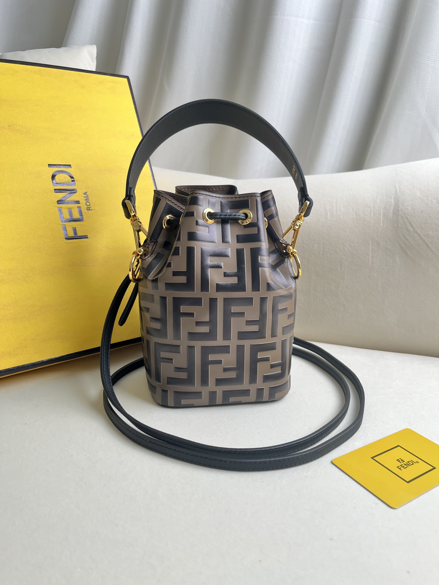 Fendi Mon Tresor Shoulder Bag in Dark brown FF Embossed leather