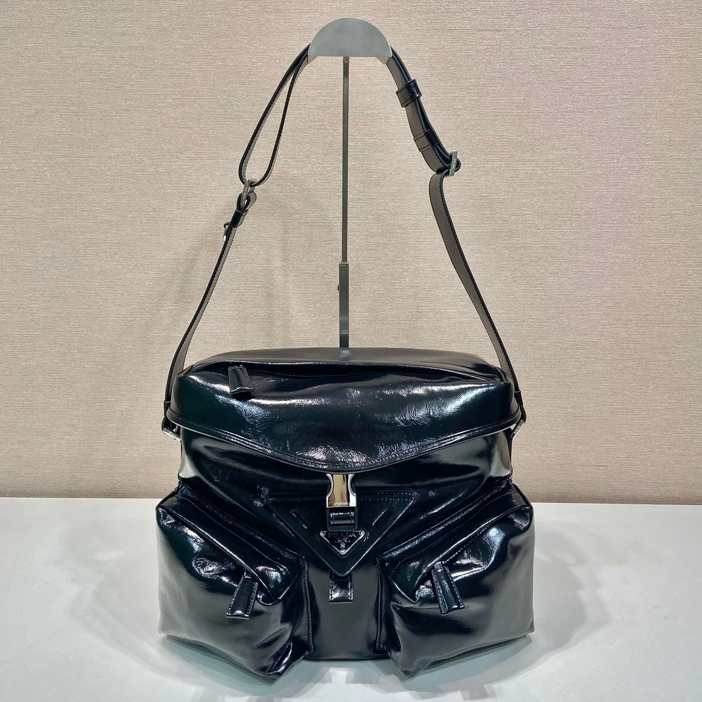 Prada CROSSBODY BAG 29 IN BLACK OIL WAX LAMBSKIN