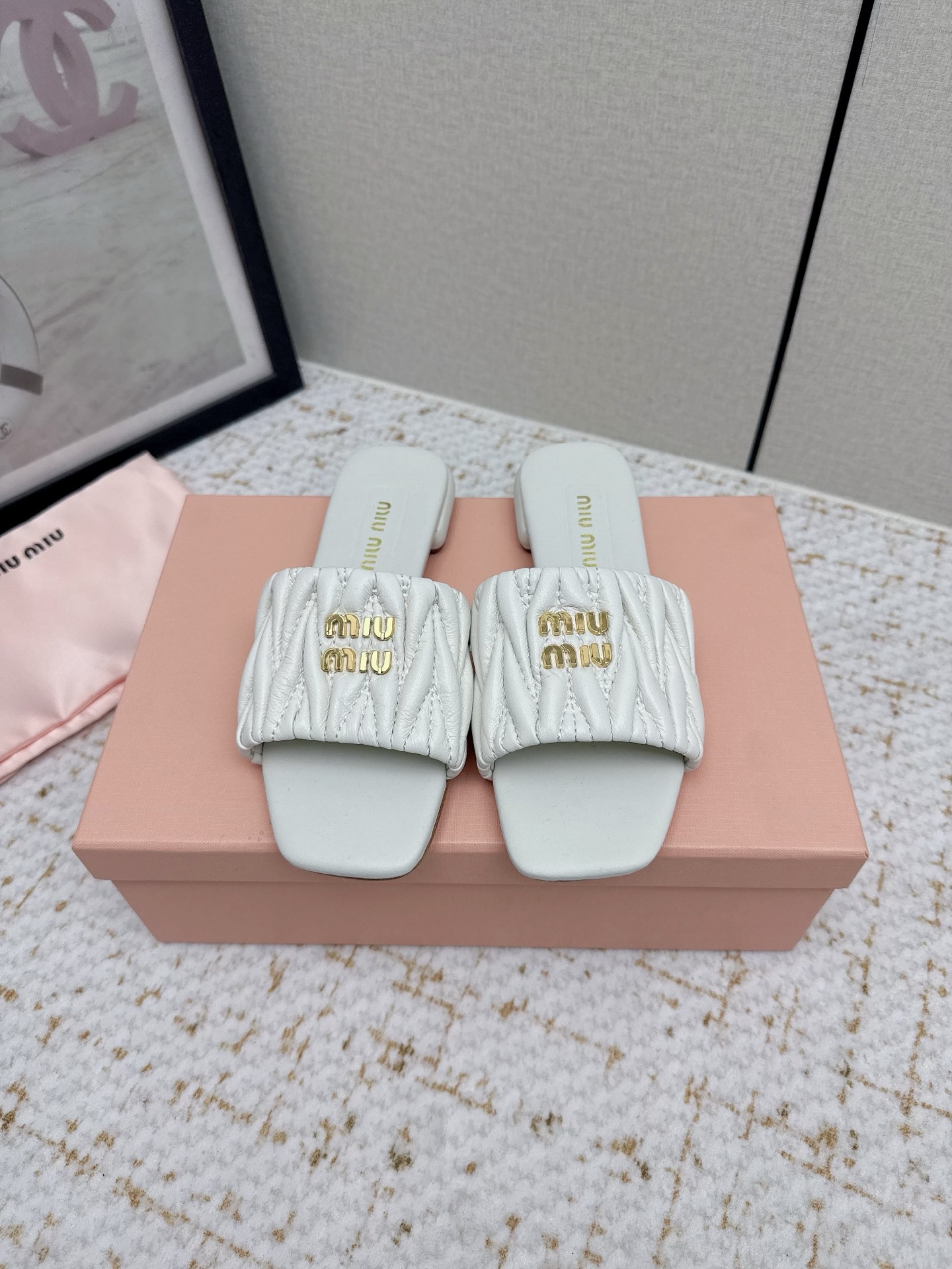 Miu Miu Matelassé Nappa Flat Mule