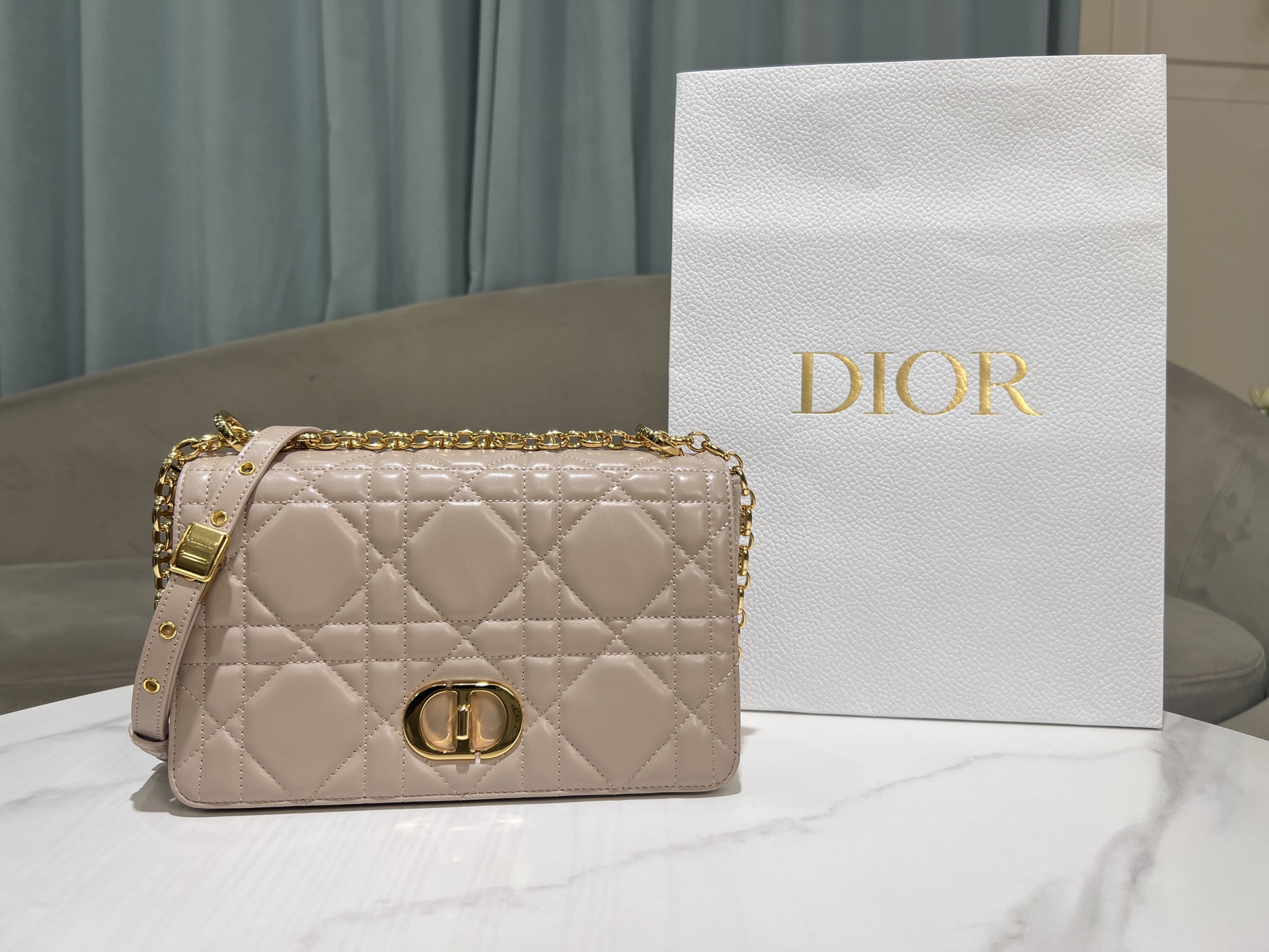 Medium Soft Dior Caro in Nude Pink Quilted Lambskin