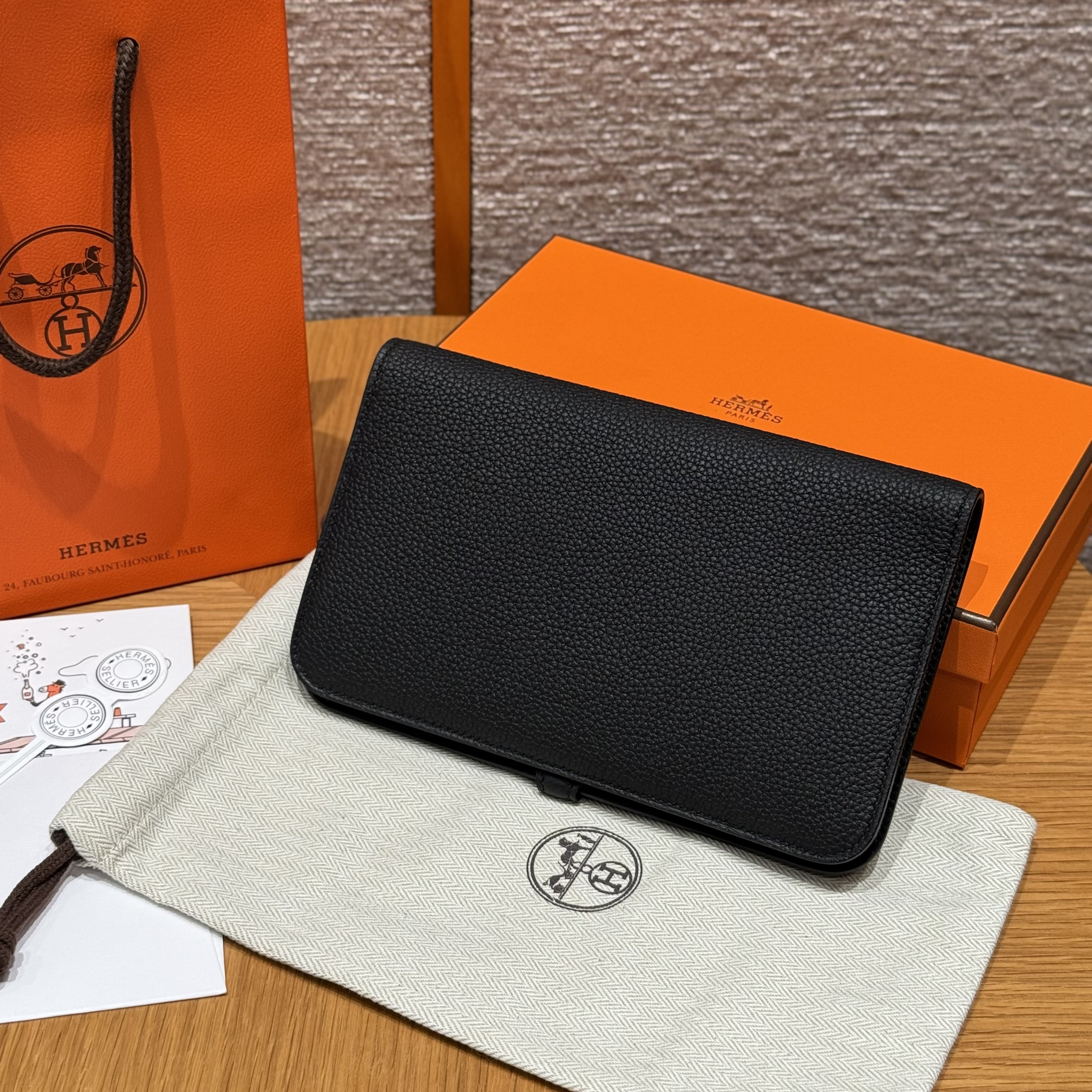 Hermes Black Togo Dogon Purse Wallet