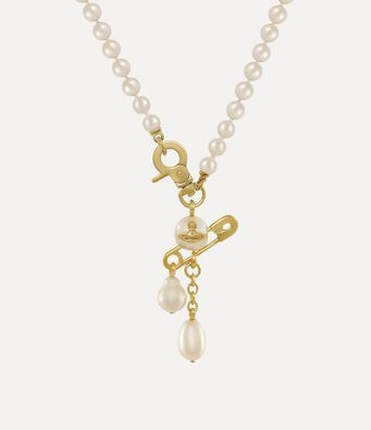 Edgy Pearl Safety Pin Necklace with Orb Pendant | Gold-Tone Punk Style Jewelry for Women