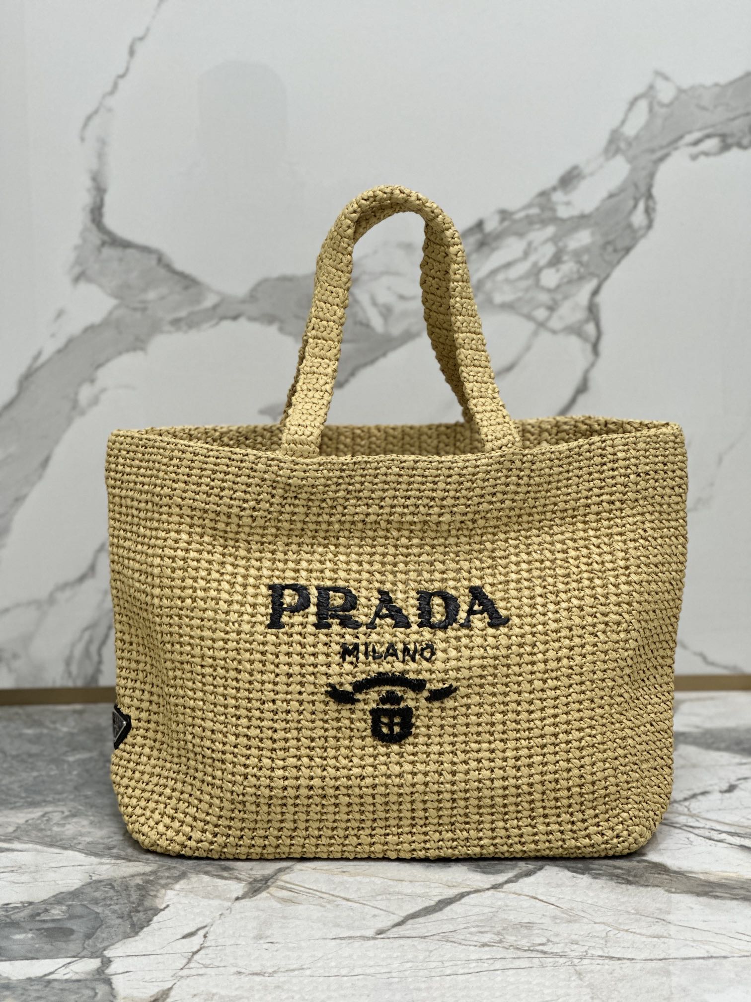 Prada  BEIGE CROCHET TOTE BAG 40CM