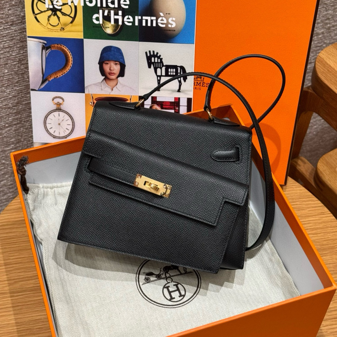 Hermes Black Epsom Kelly en Désordre 20 Sellier
