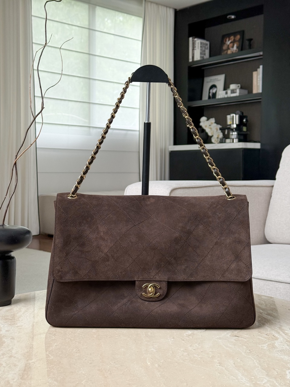 CHANEL 2026 Dark Brown Maxi Flap bag in Suede Calfskin AS6234
