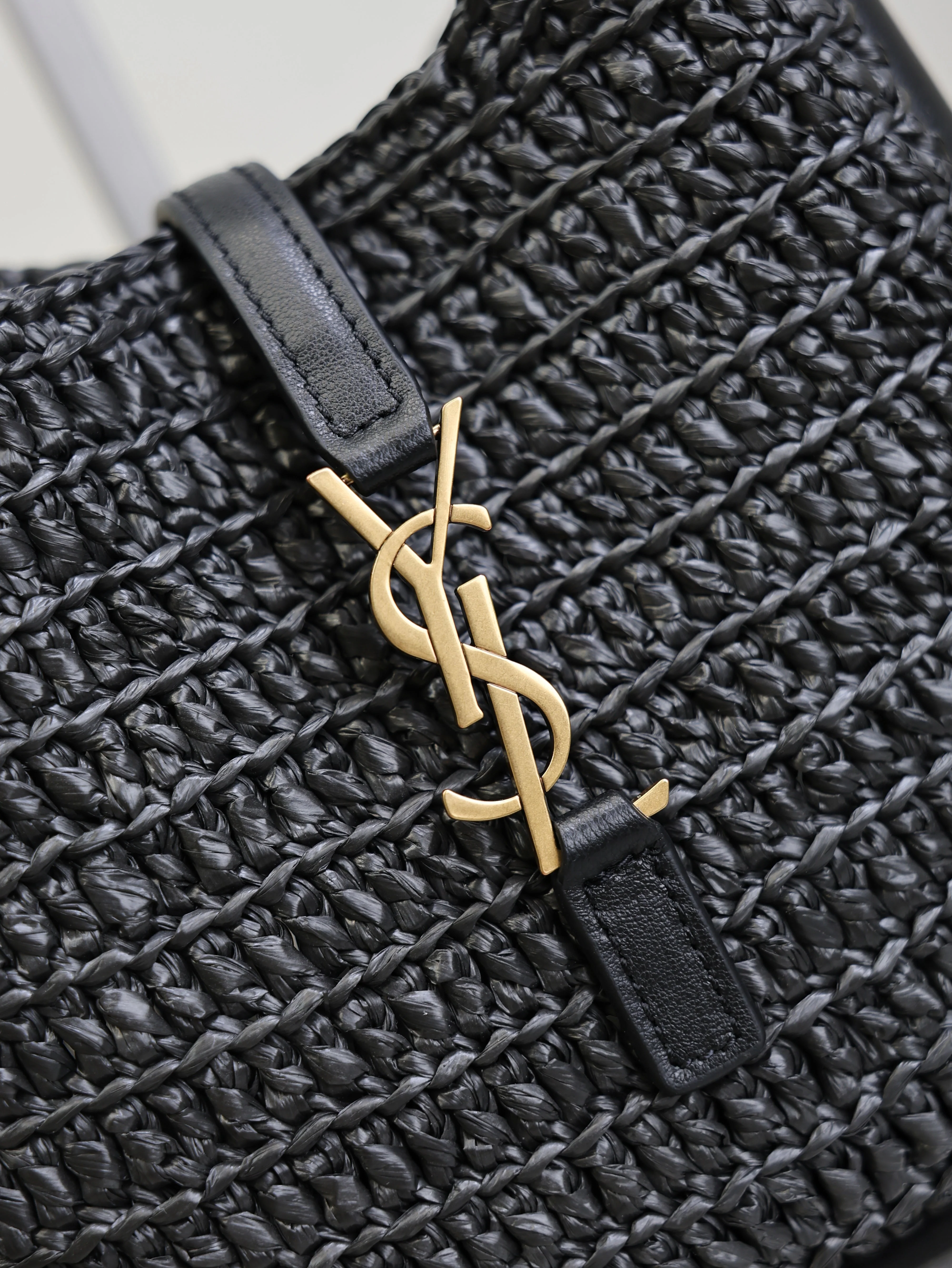 Saint Laurent YSL LE 5A7 Mini 15cm Black Raffia Leather GHW