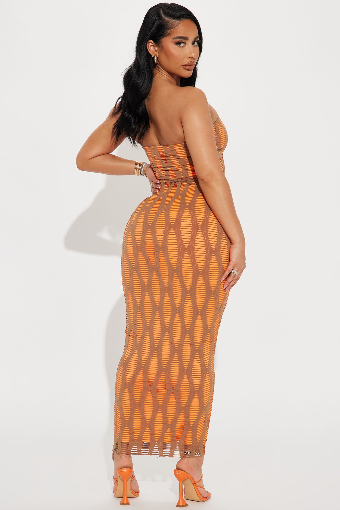 Dinah Distressed Maxi Dress - Orange/combo