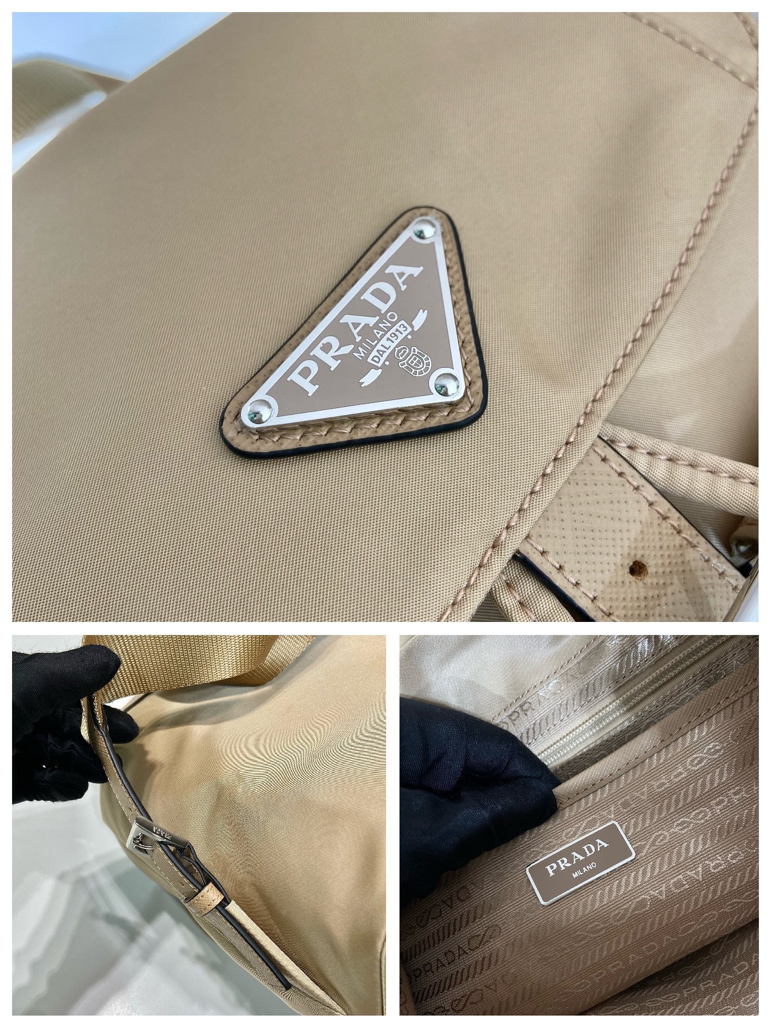 Prada  SMALL BACKPACK 28 IN SHOELACE BEIGE PARACHUTE FABRIC