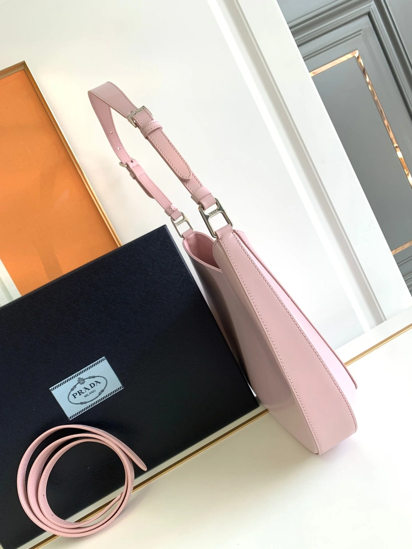 Prada CLEO 30 PINK BRUSHED LEATHER SHOULDER BAG