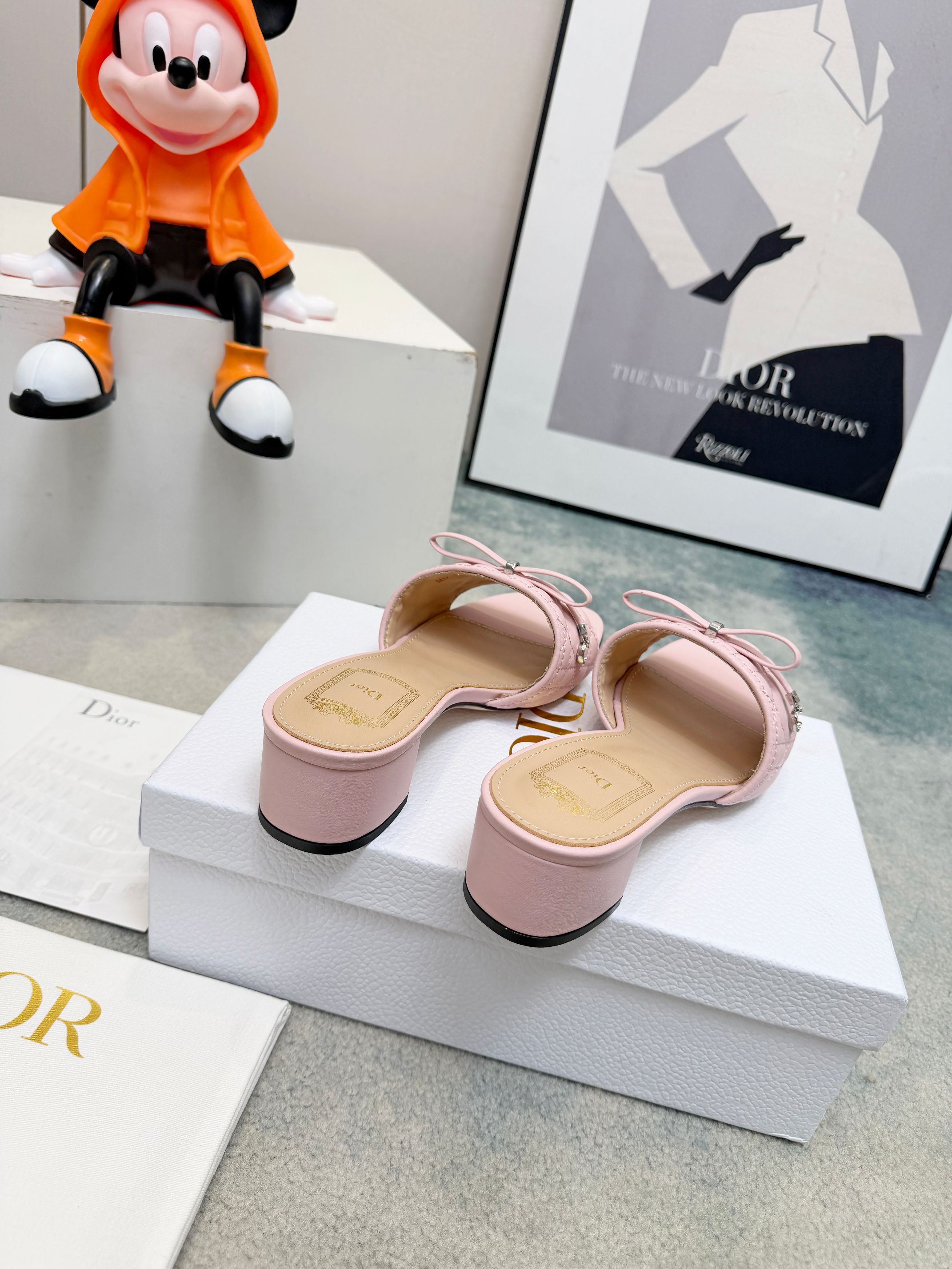 Dior Pink Matte Cannage Quilted Leather Bow D-Way Mid Block Heeled Mule Slides Sandals - KAIROO