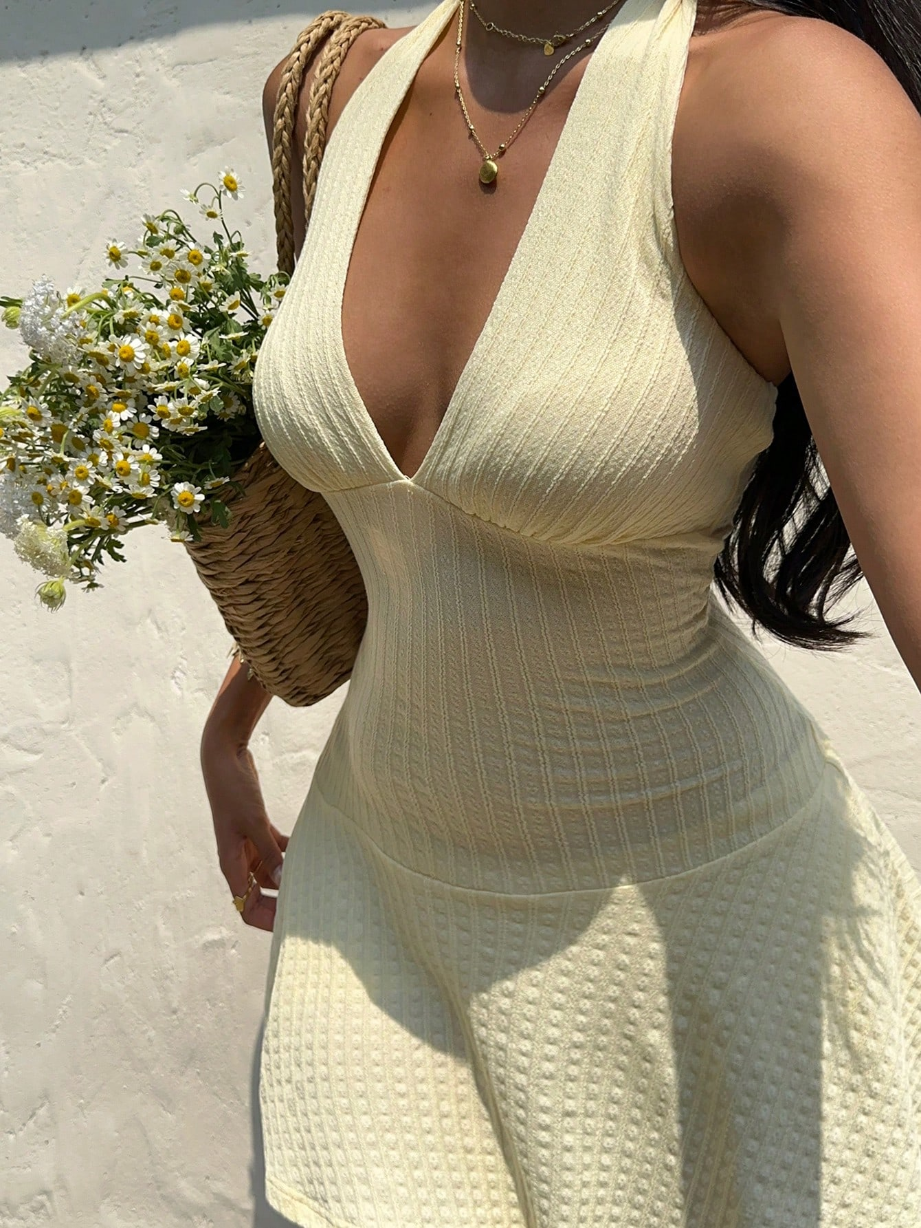 Deep V Halter Backless Slim Mini Dress