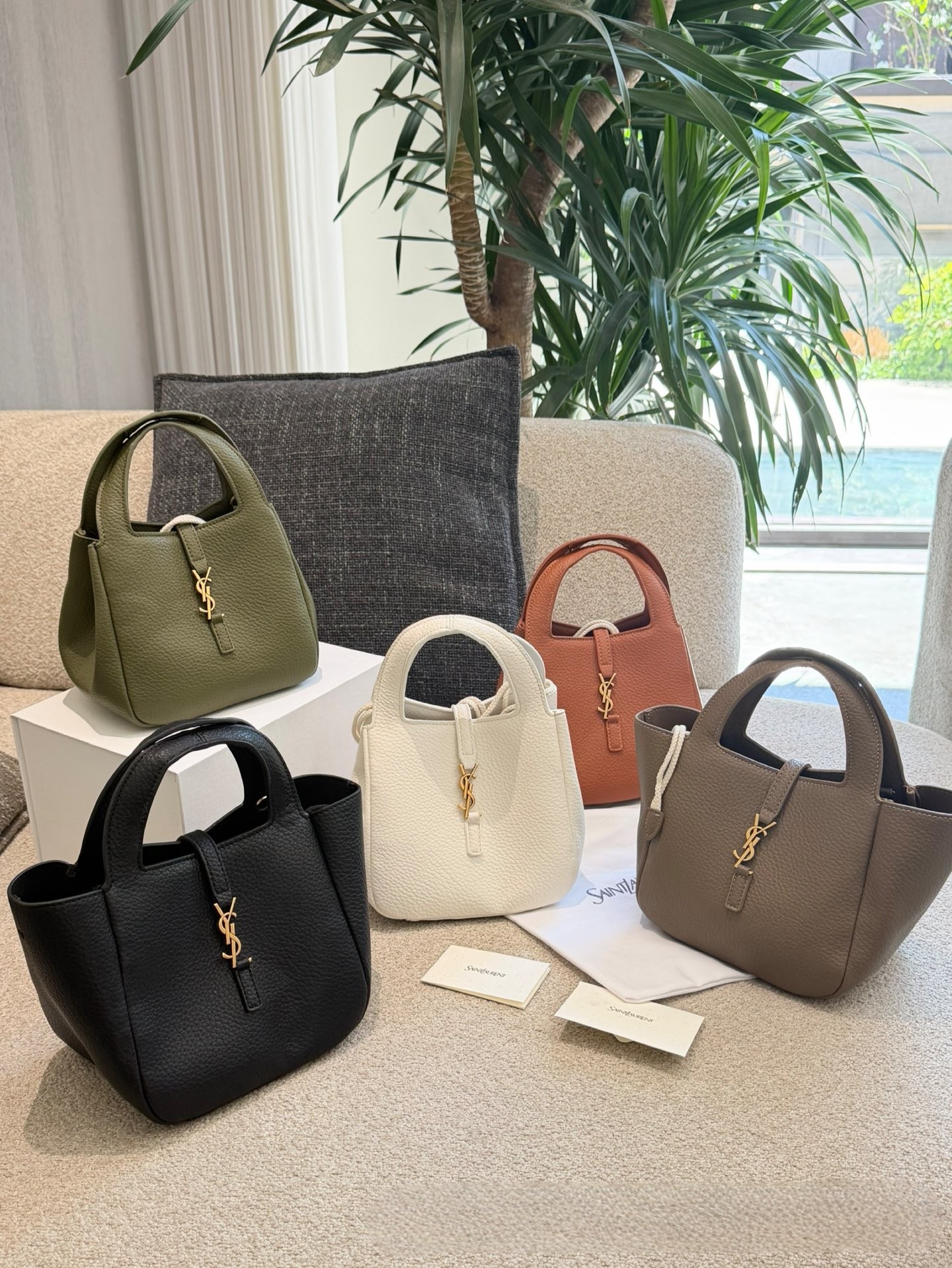 Saint Laurent Mini Bea Hobo Grain Leather YSL Front Toggle Fold Wing Tote Bucket Shoulder Bag - KAIROO