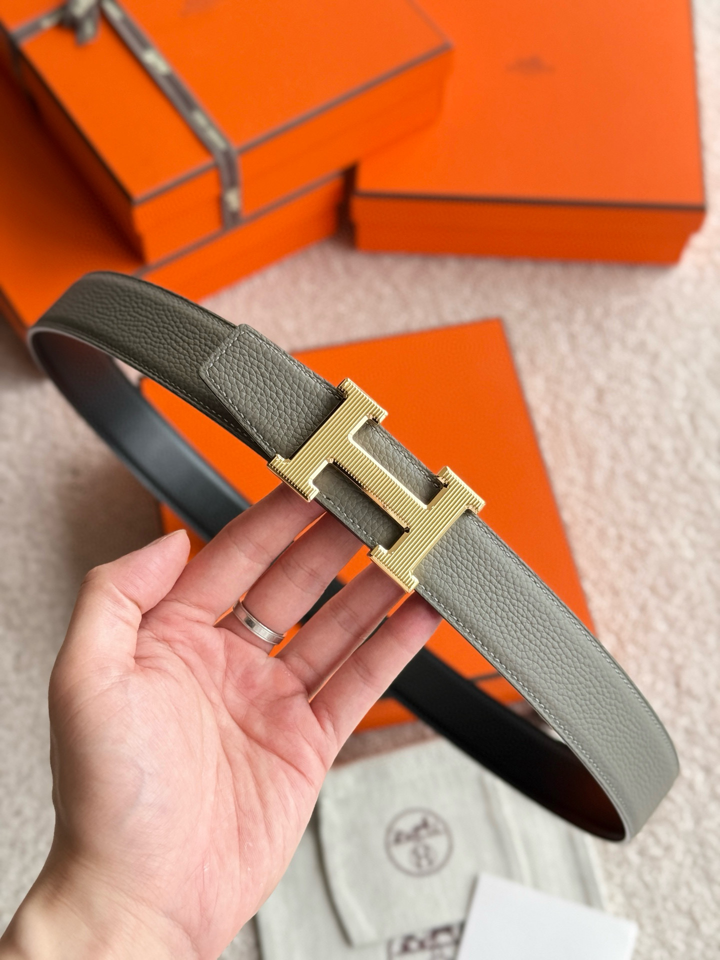 Hermes H Striee Reversible Leather Belt 32mm