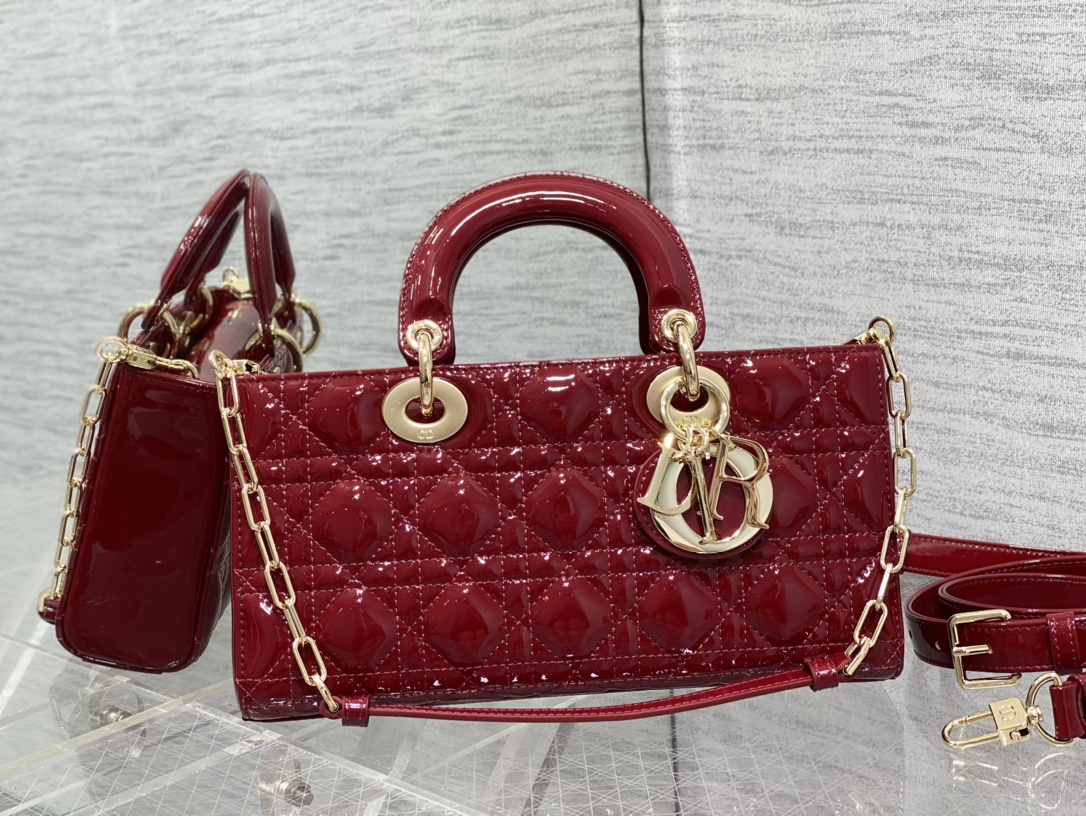 Dior Medium Lady D-Joy Bag in Dark Red Patent Cannage Calfskin