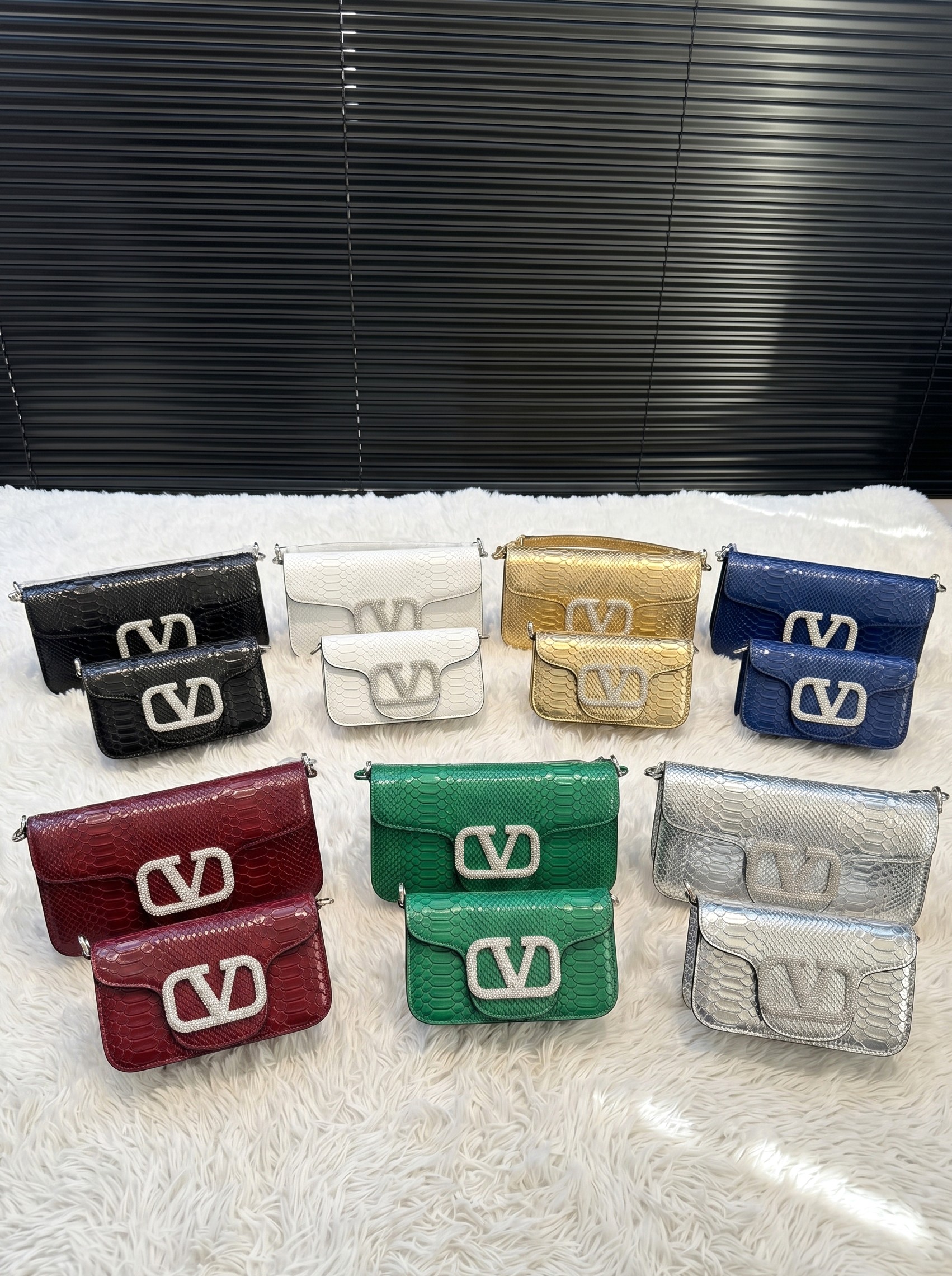 Valentino Garavani Locò Small & Medium Python Crystal V-Logo Rectangular Bling Shoulder Bag - KAIROO