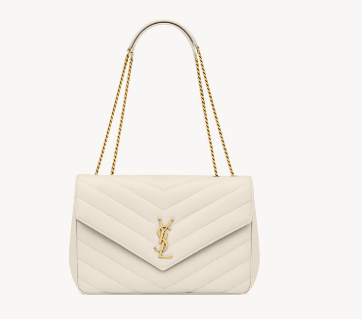 Saint Laurent White Lambskin Loulou Large Shoulder Bag