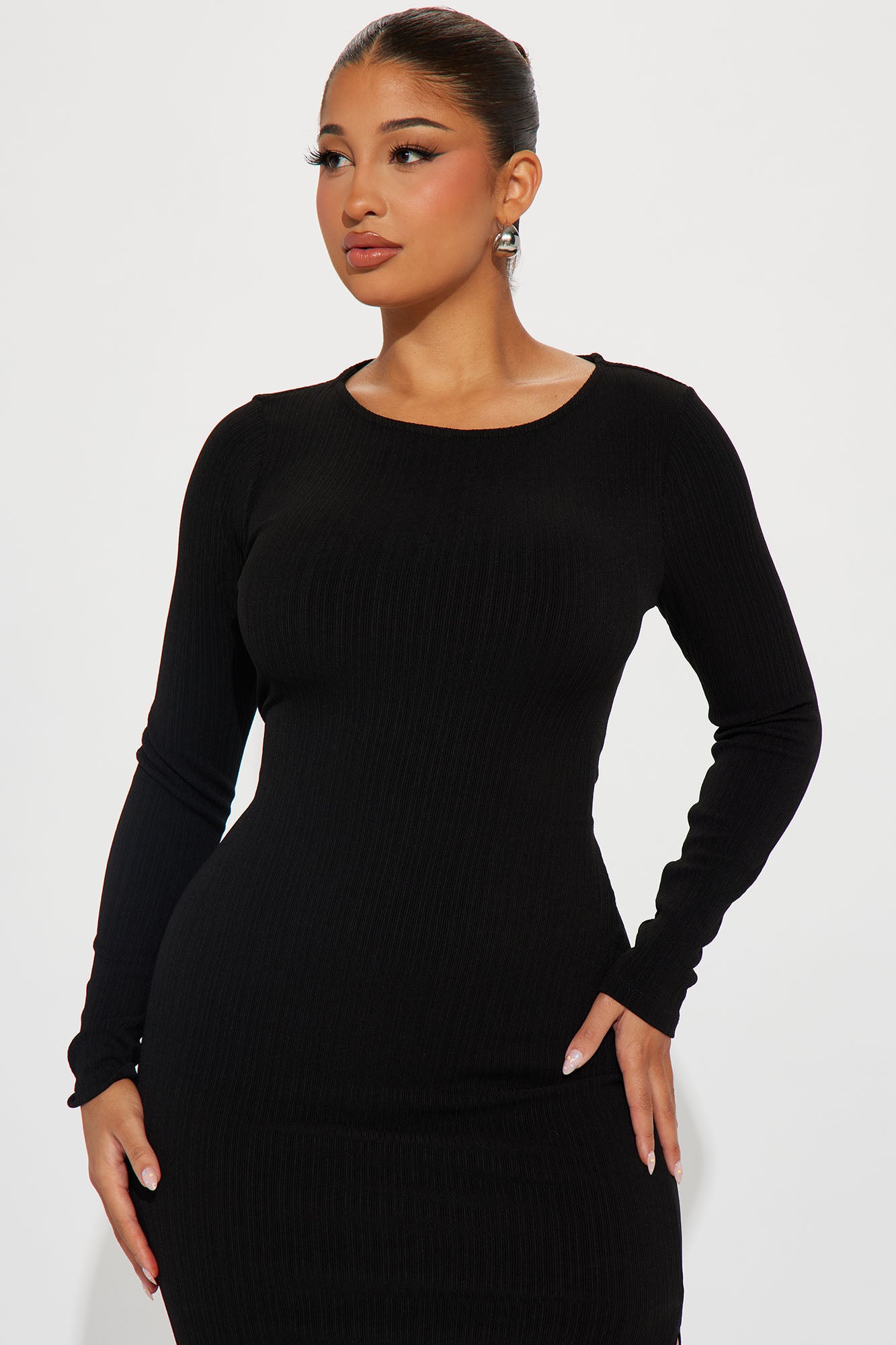 Isabella Ribbed Maxi Dress - Black