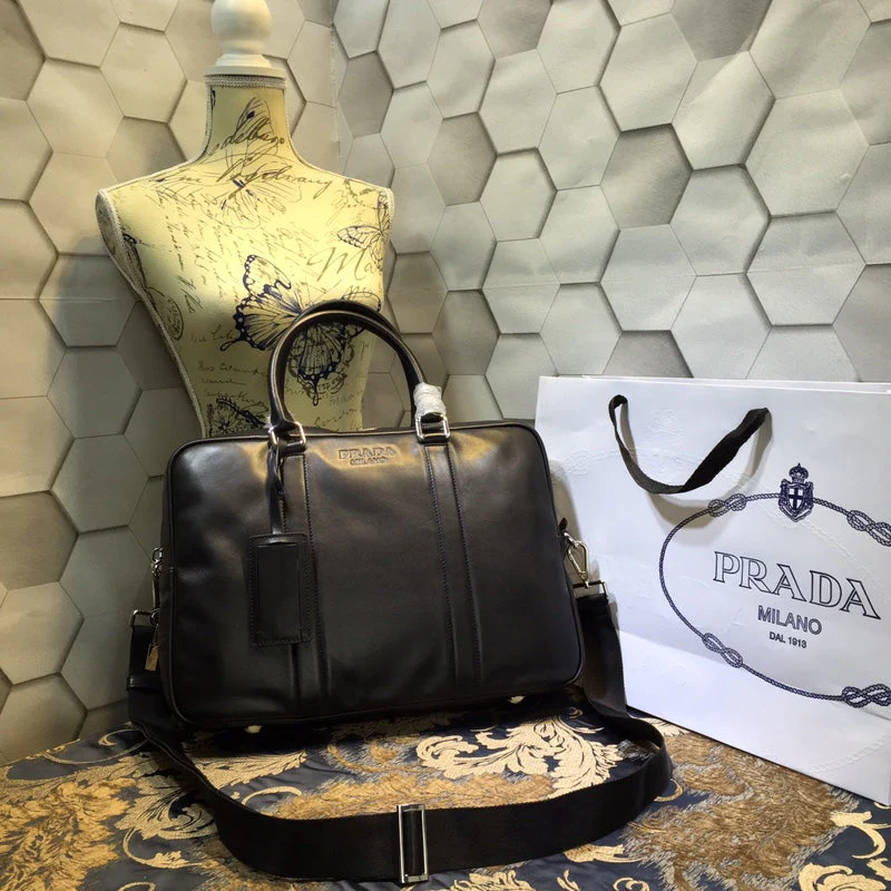 Prada Business & Travel BAG 38 IN BLACK SMOOTH LAMBSKIN