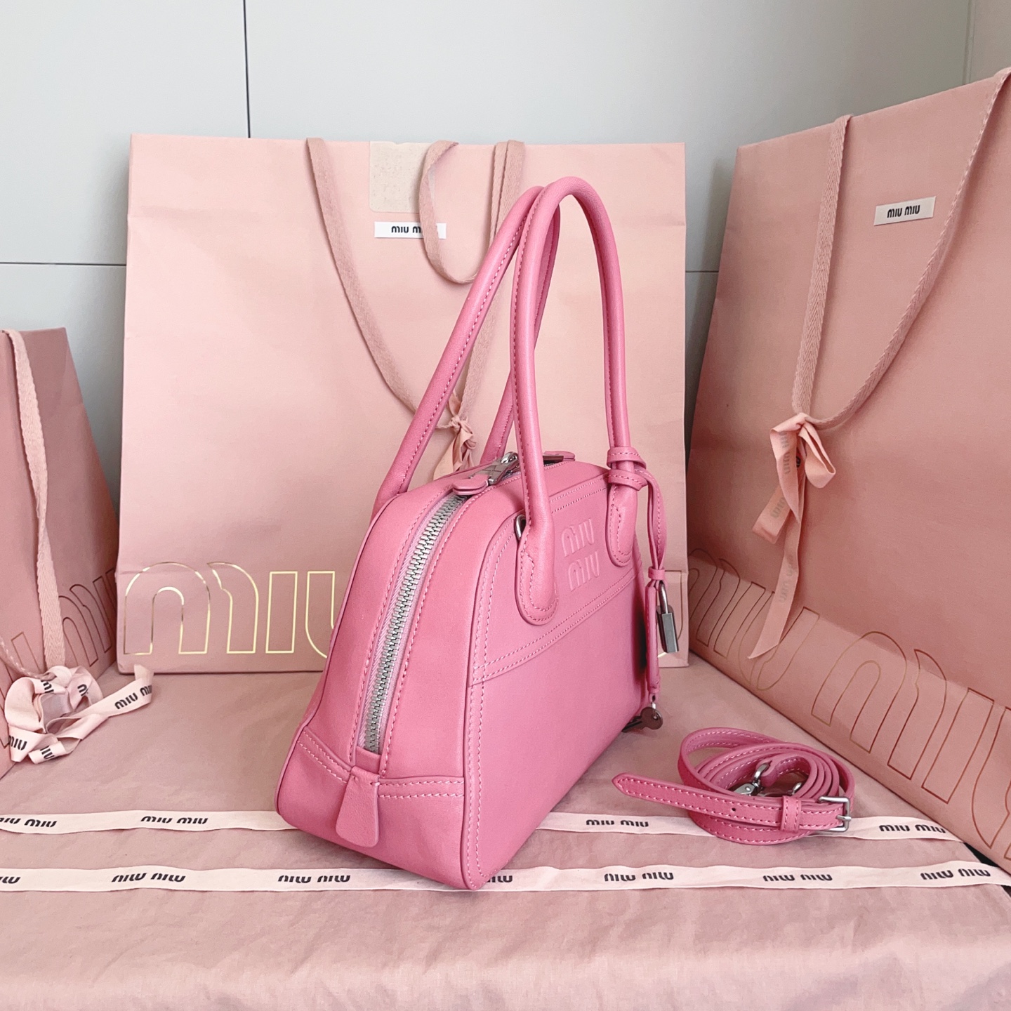 Miu Miu Small Pink Vivant Suede Leather bag 5BB200