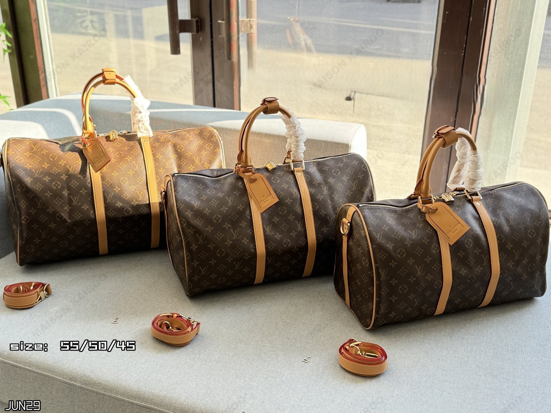 Louis Vuitton LV Keepall Bandoulière 45/50/55 Classic Monogram Canvas Brown Leather Travel Duffel Bag - KAIROO