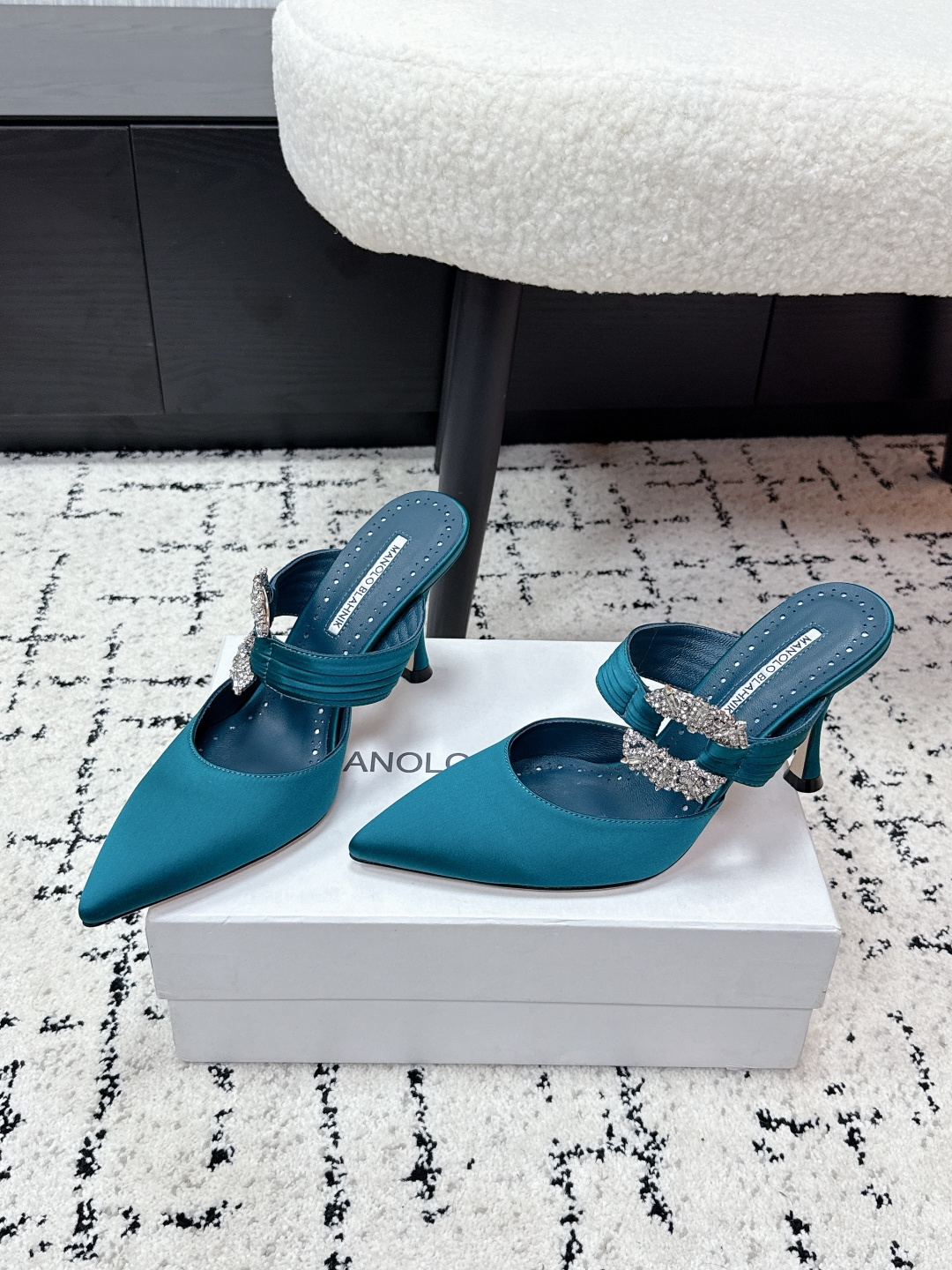 Manolo Blahnik Satin Crystal Pumps