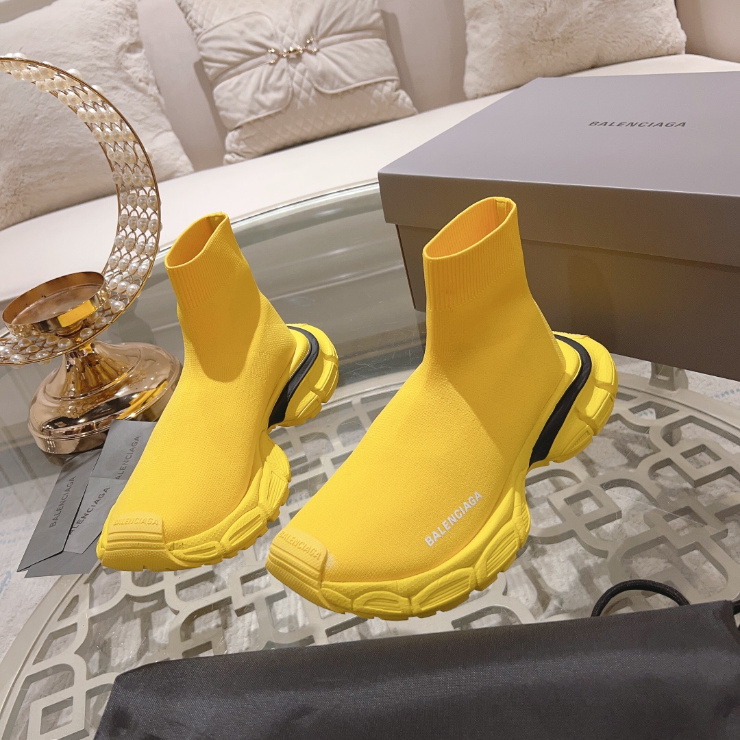 Balenciaga Speed 3XL Yellow Recycled Knit Multi-Piece Sole Slip On Sock Booties Sneakers - KAIROO