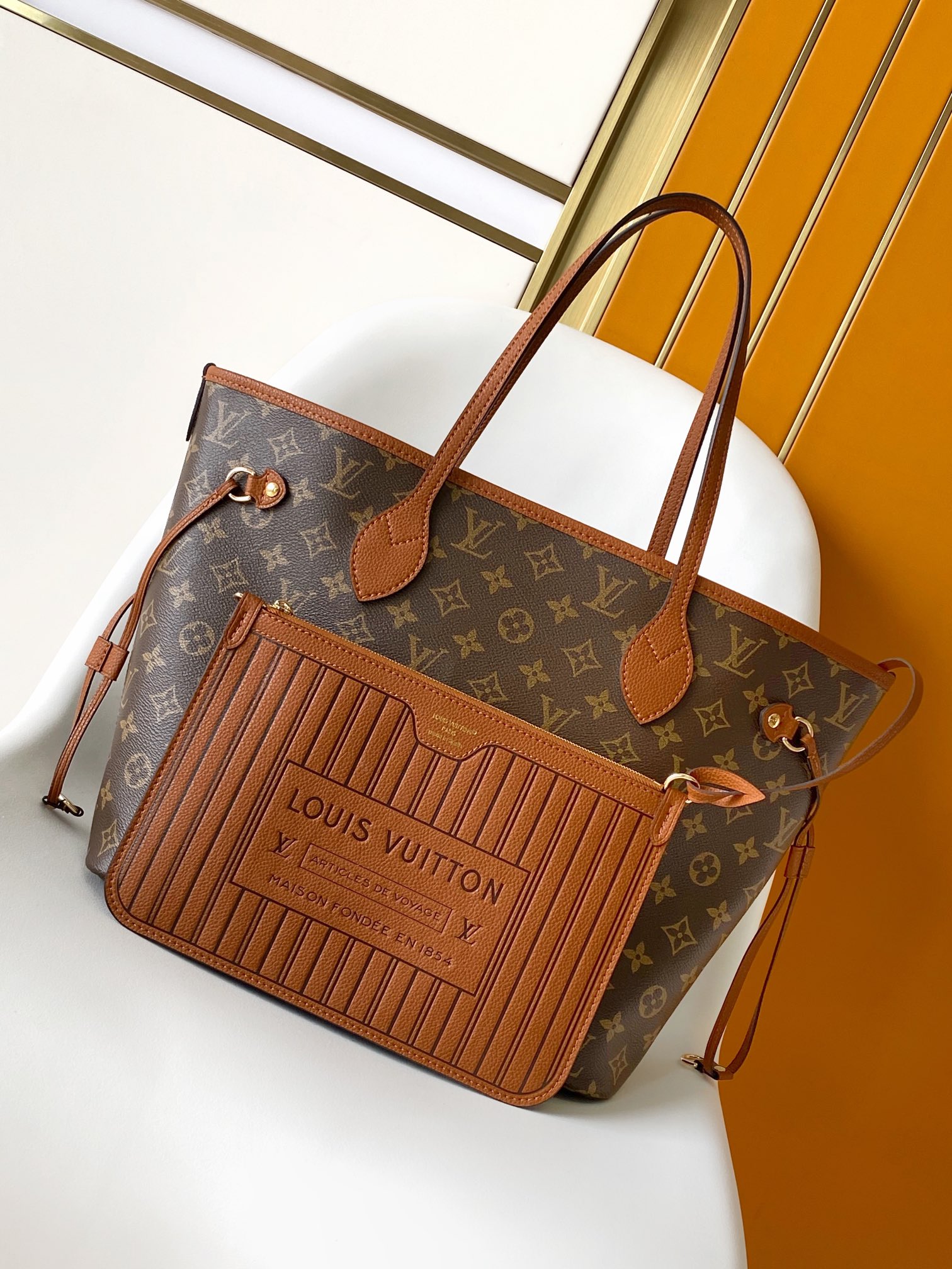 Louis Vuitton Neverfull Inside Out MM Monogram Leather Trims Reversible Tote Bag With Pouch /10A - KAIROO
